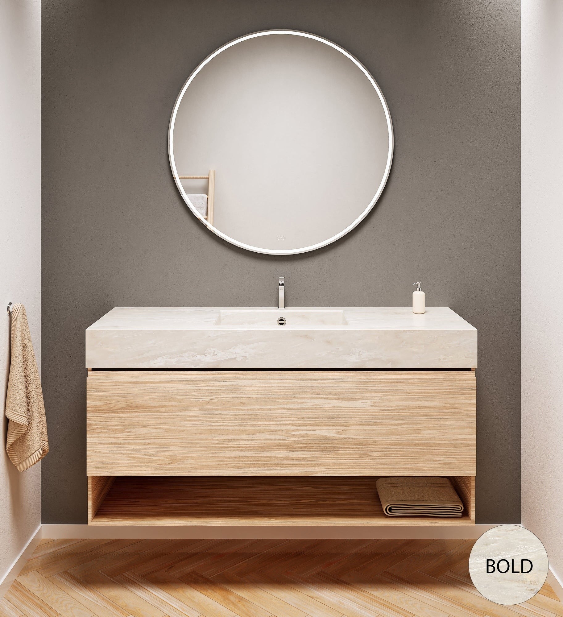 Aurora – Corian® Basin Unit with 1 Drawer and Bottom Shelf - ROVALUX