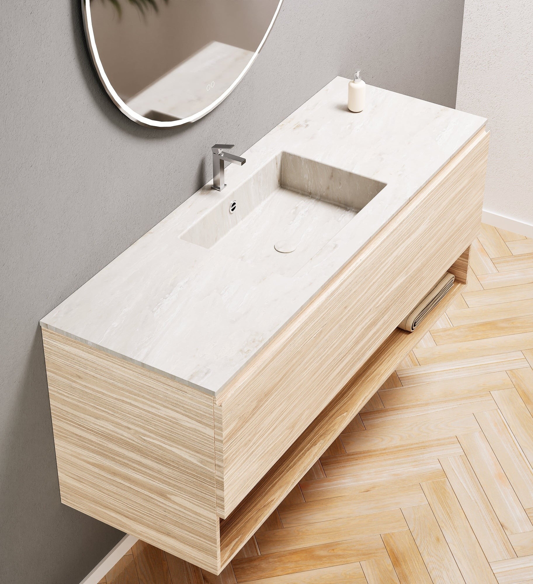 Aurora – Corian® Basin Unit with 1 Drawer and Bottom Shelf - ROVALUX