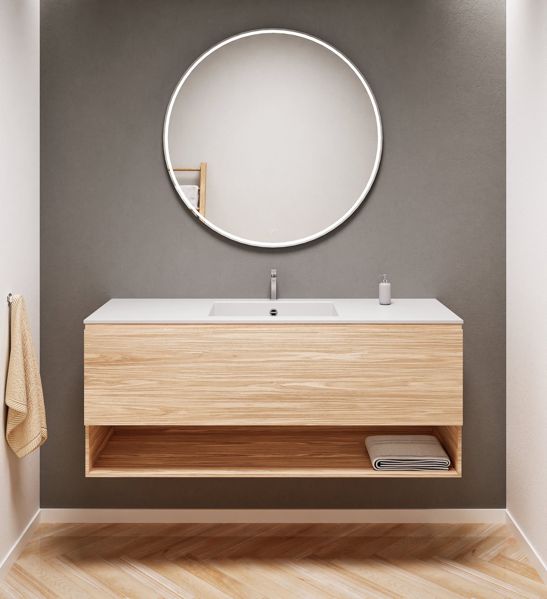 Aurora – Corian® Basin Unit with 1 Drawer and Bottom Shelf - ROVALUX