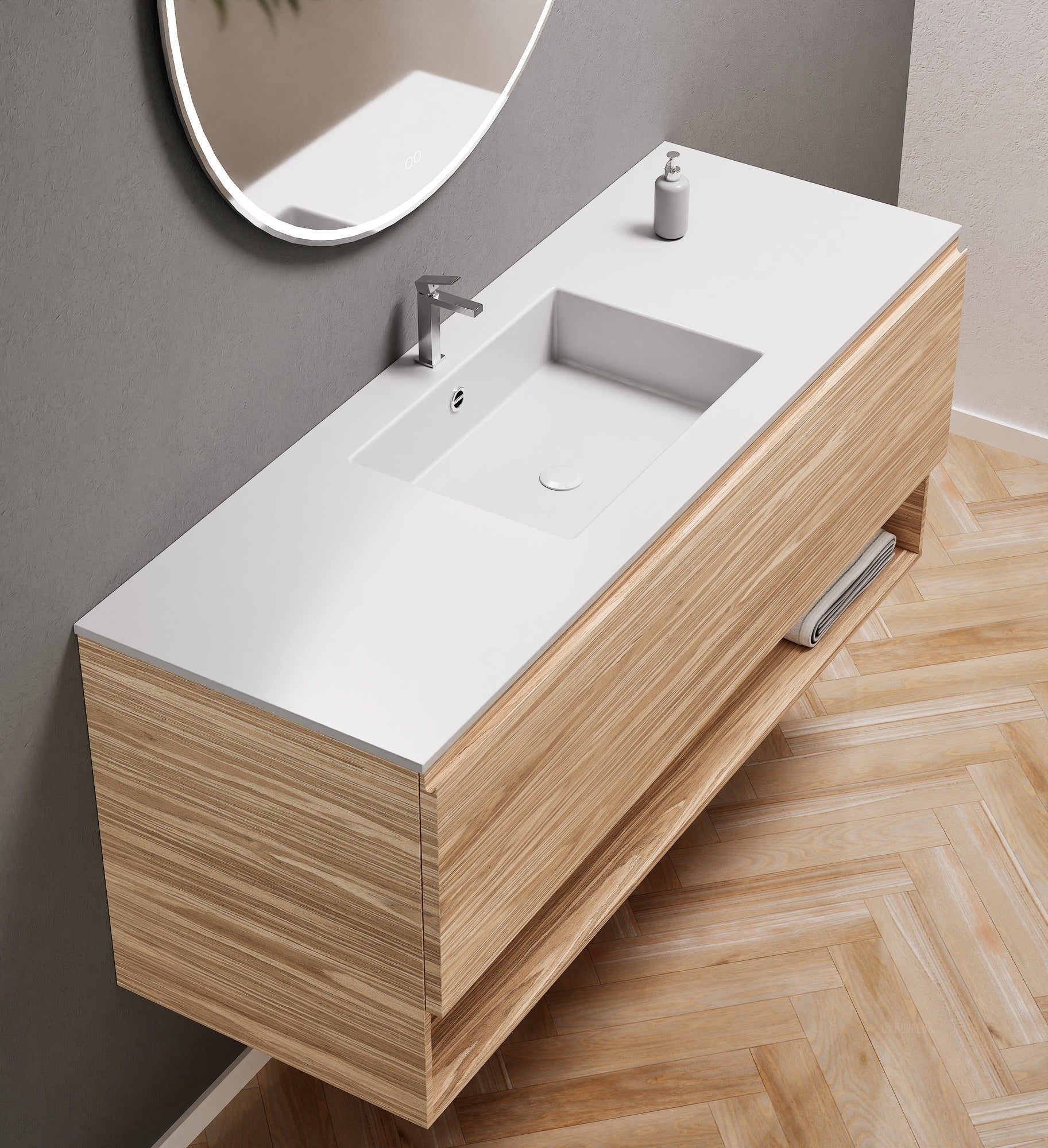 Aurora – Corian® Basin Unit with 1 Drawer and Bottom Shelf - ROVALUX