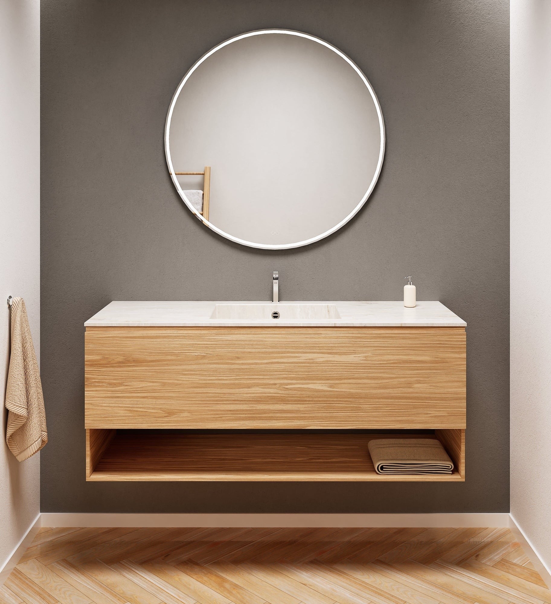 Aurora – Corian® Basin Unit with 1 Drawer and Bottom Shelf - ROVALUX