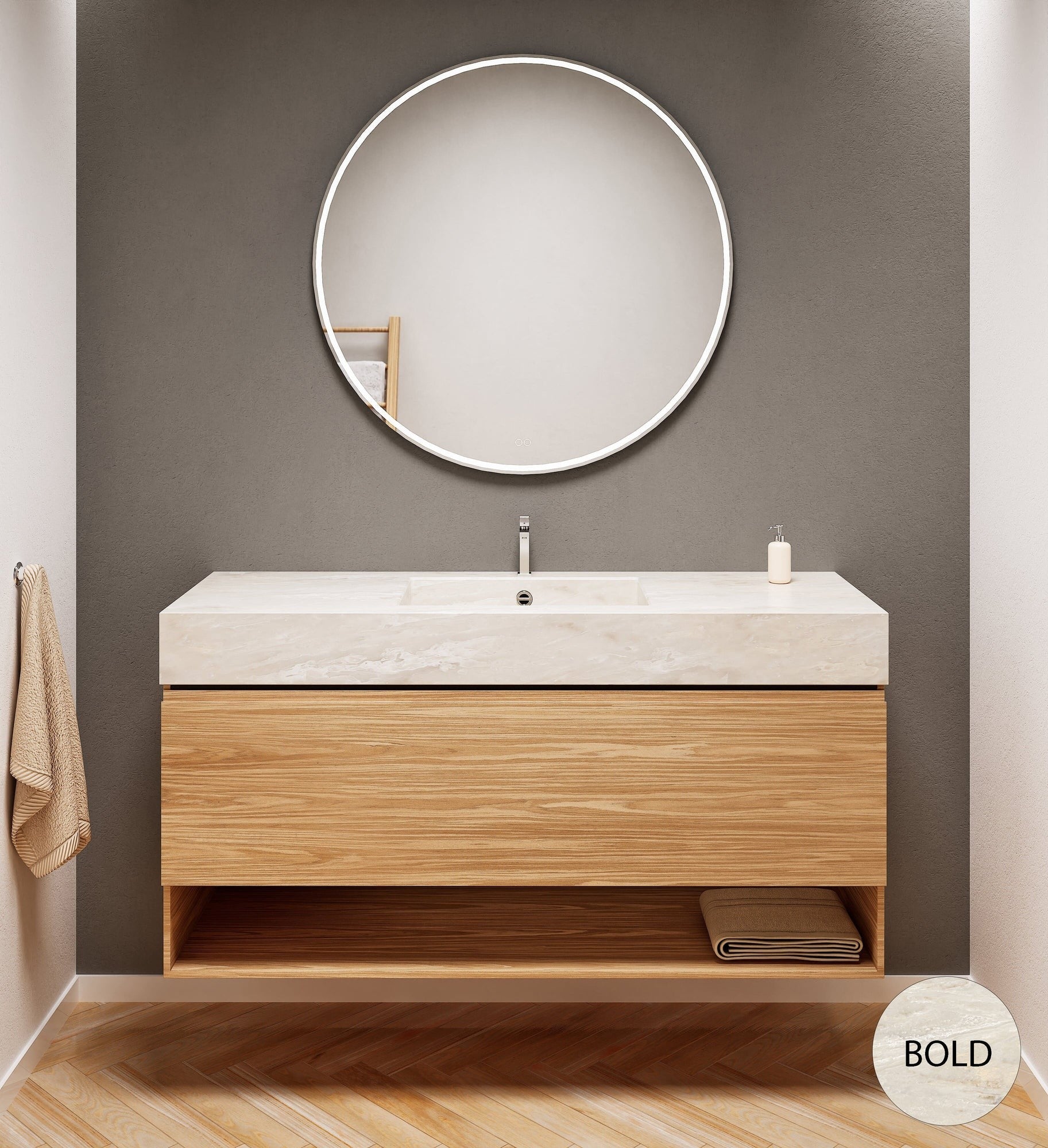 Aurora – Corian® Basin Unit with 1 Drawer and Bottom Shelf - ROVALUX