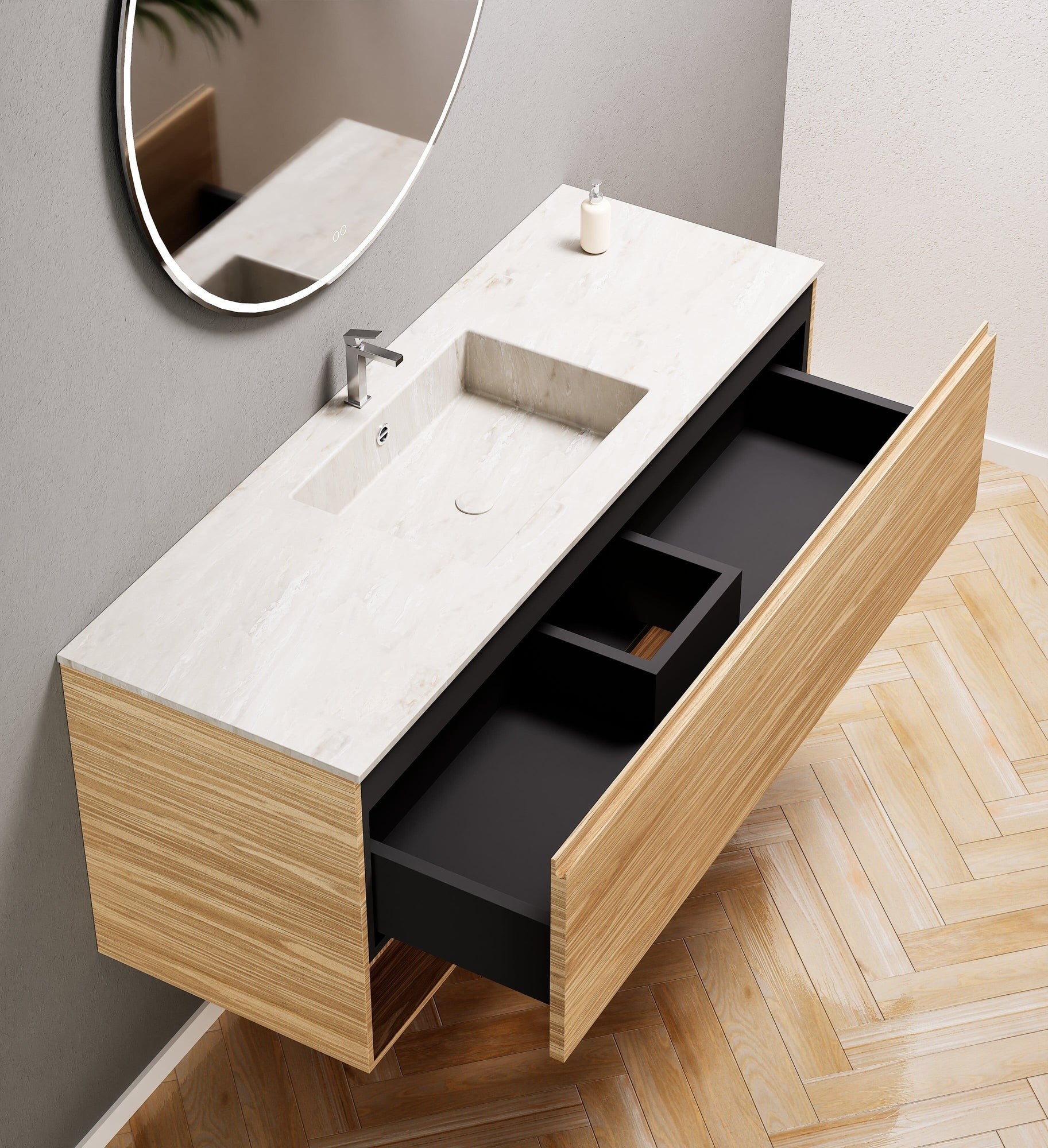 Aurora – Corian® Basin Unit with 1 Drawer and Bottom Shelf - ROVALUX