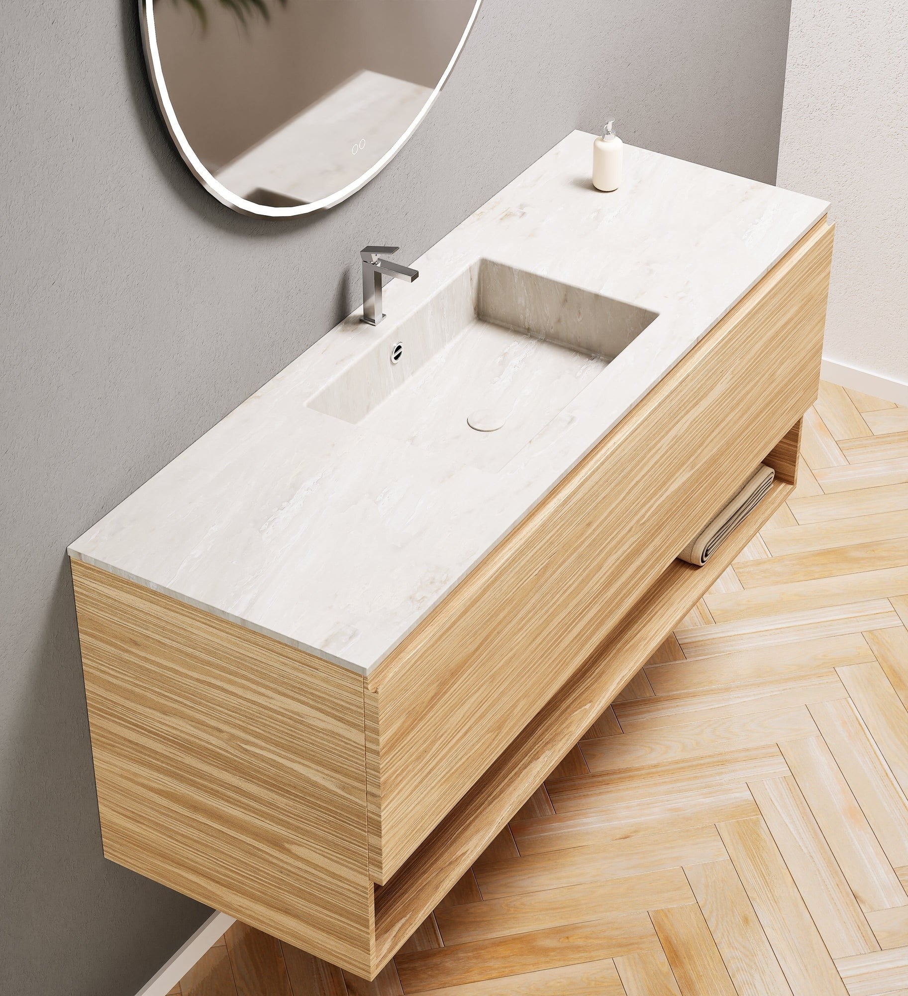 Aurora – Corian® Basin Unit with 1 Drawer and Bottom Shelf - ROVALUX