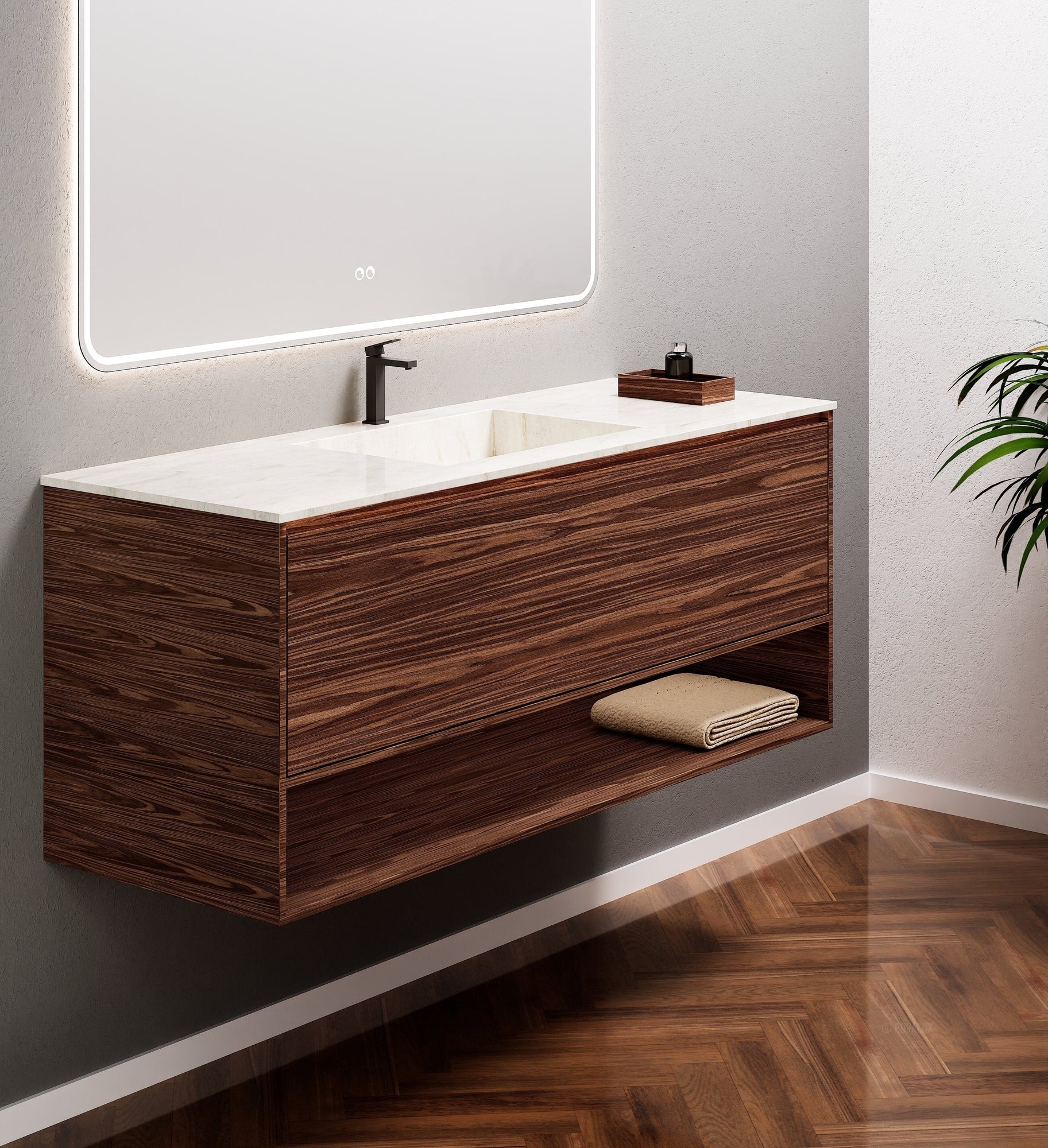 Aurora Frame – Corian® Basin with 1 Drawer and Bottom Shelf - ROVALUX