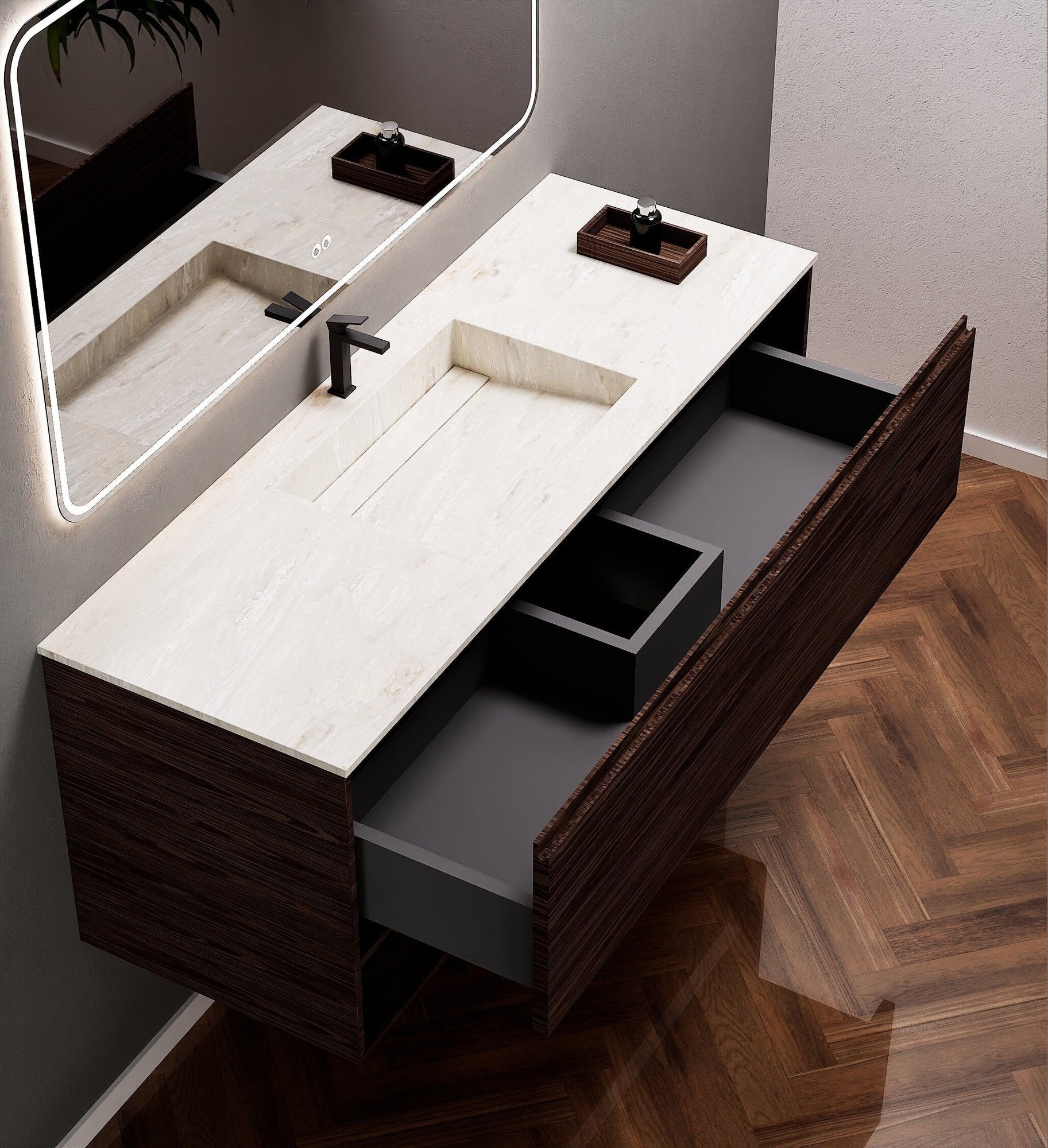 Aurora Frame – Corian® Basin with 1 Drawer and Bottom Shelf - ROVALUX