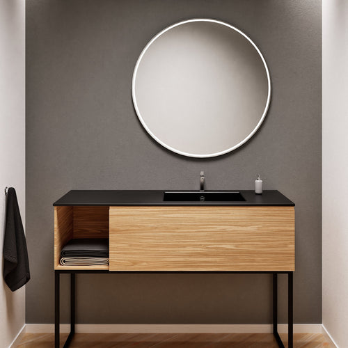 Aurora – Corian® Basin Unit with 1 Drawer, Side Shelf, and Feet-Standing Vanity - ROVALUX