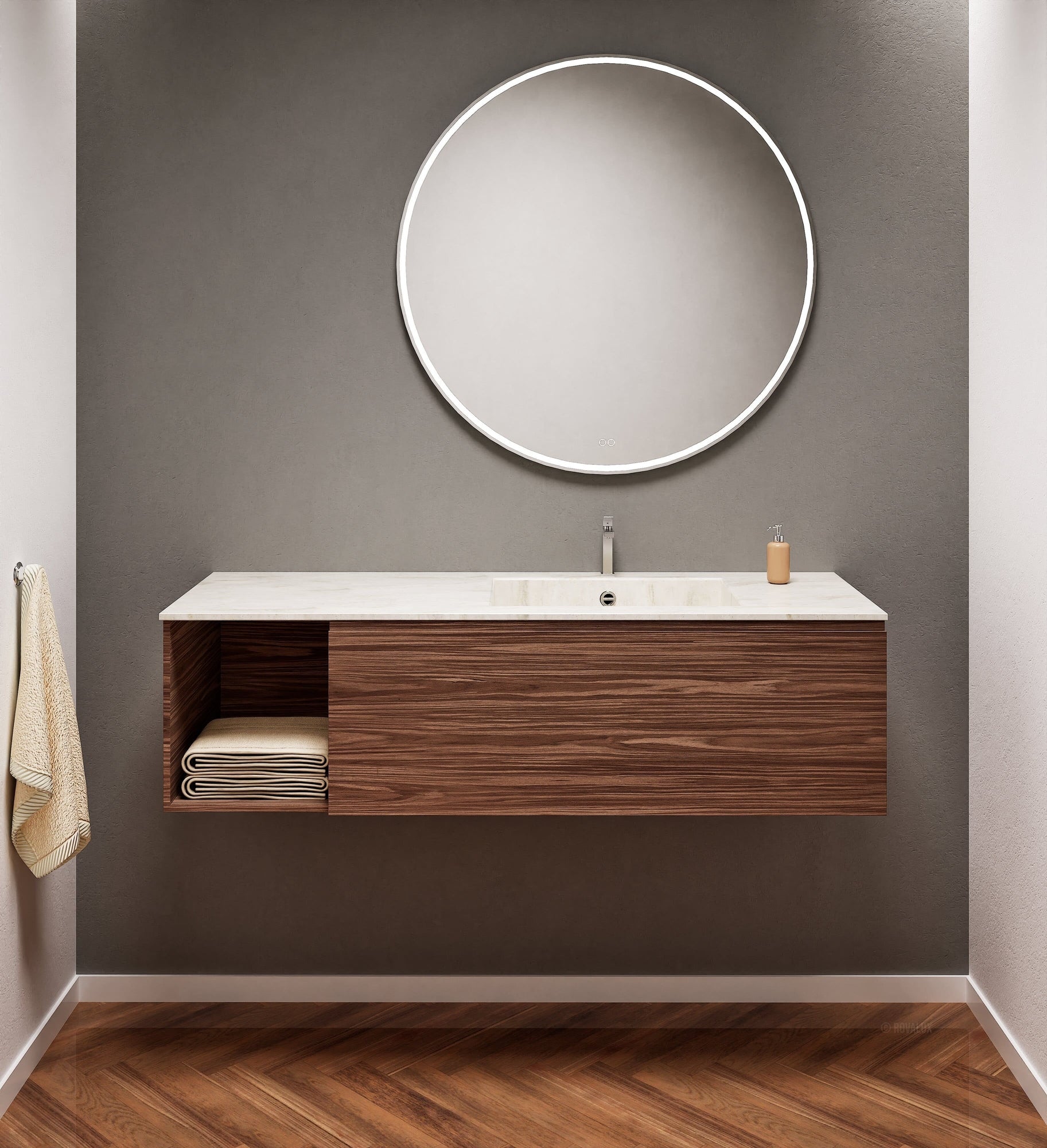 Aurora – Corian® Basin Unit with 1 Drawer and Side Shelf - ROVALUX