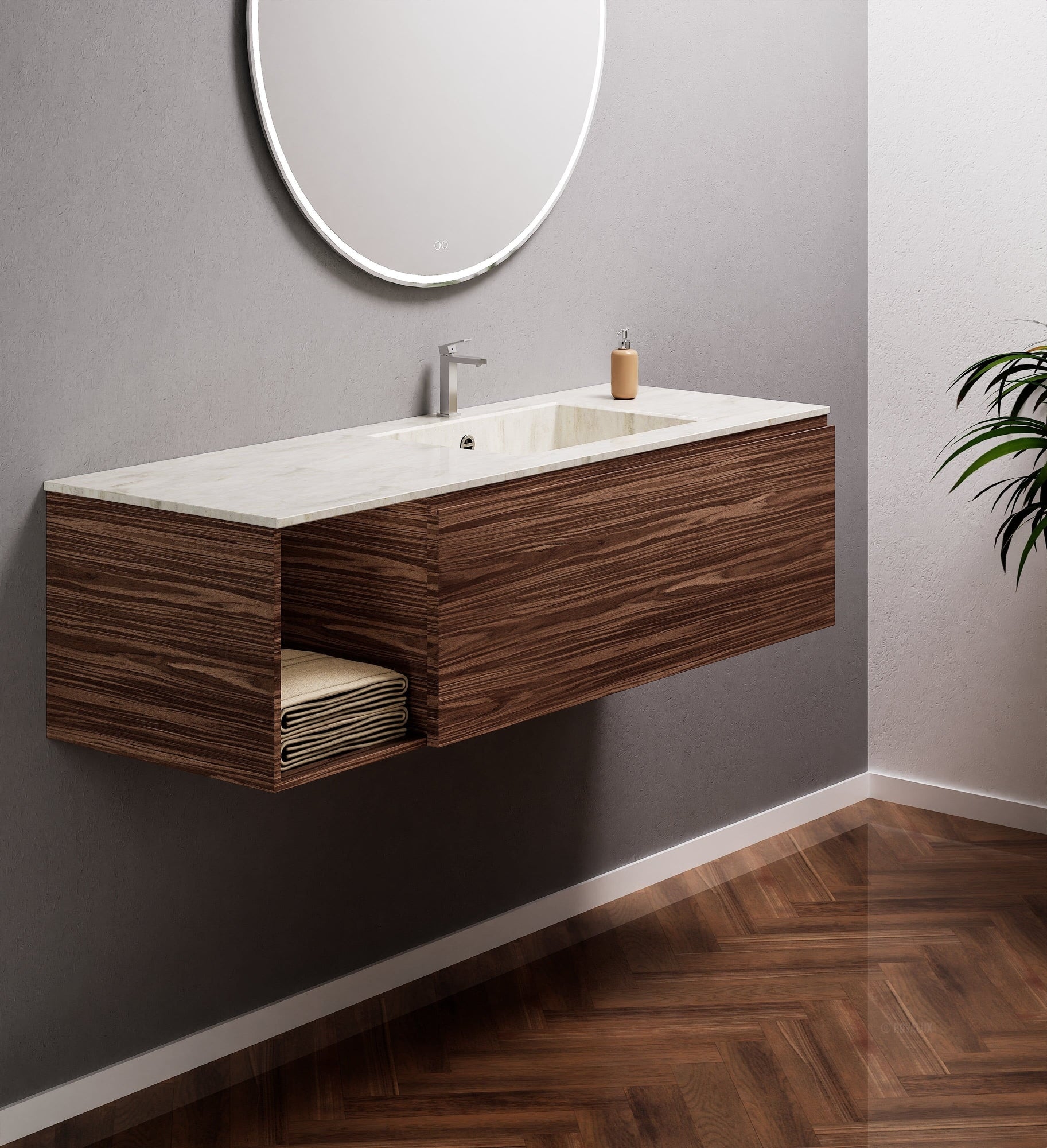 Aurora – Corian® Basin Unit with 1 Drawer and Side Shelf - ROVALUX