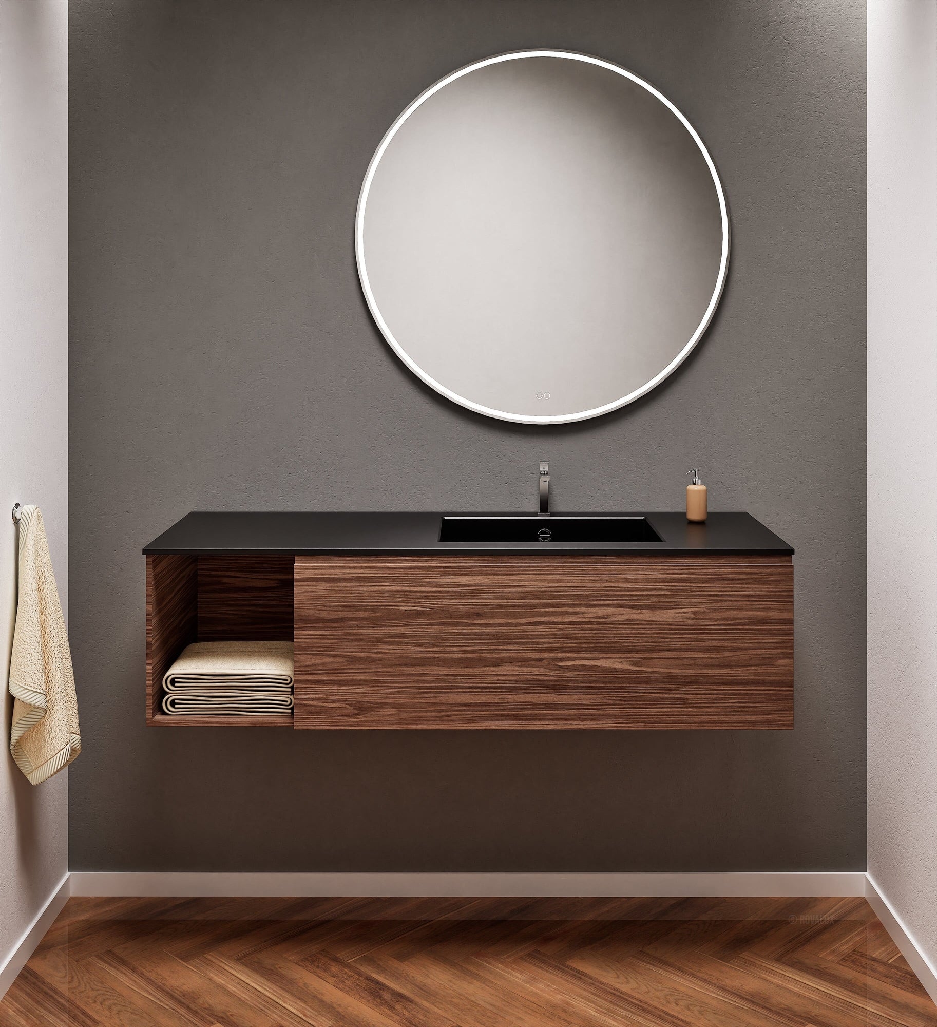Aurora – Corian® Basin Unit with 1 Drawer and Side Shelf - ROVALUX