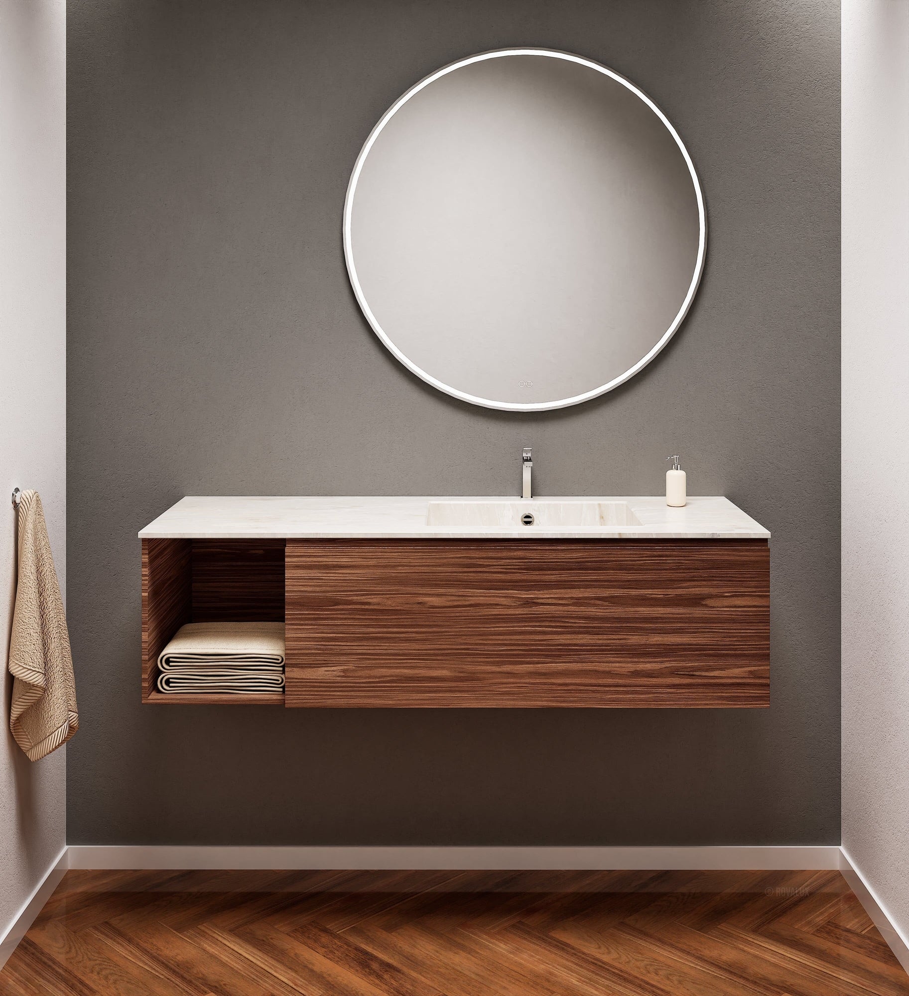 Aurora – Corian® Basin Unit with 1 Drawer and Side Shelf - ROVALUX