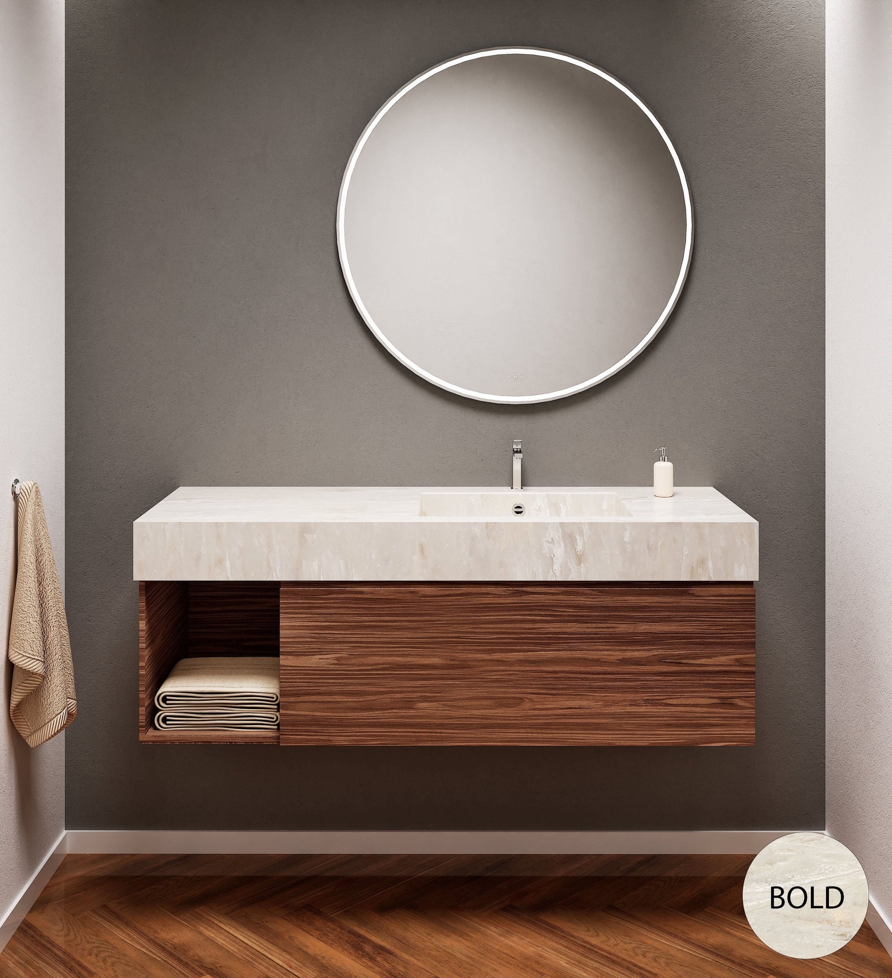 Aurora – Corian® Basin Unit with 1 Drawer and Side Shelf - ROVALUX