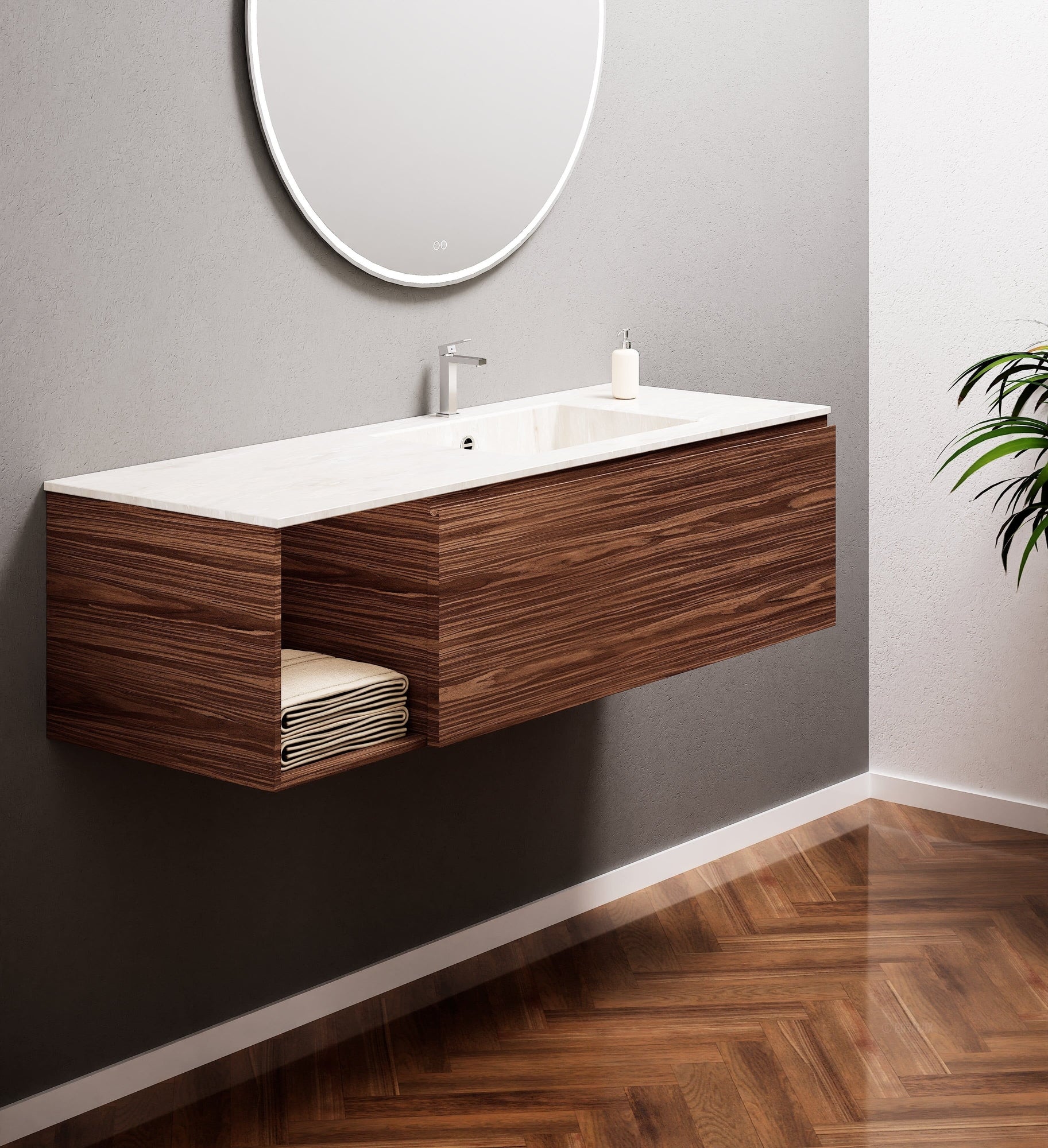 Aurora – Corian® Basin Unit with 1 Drawer and Side Shelf - ROVALUX