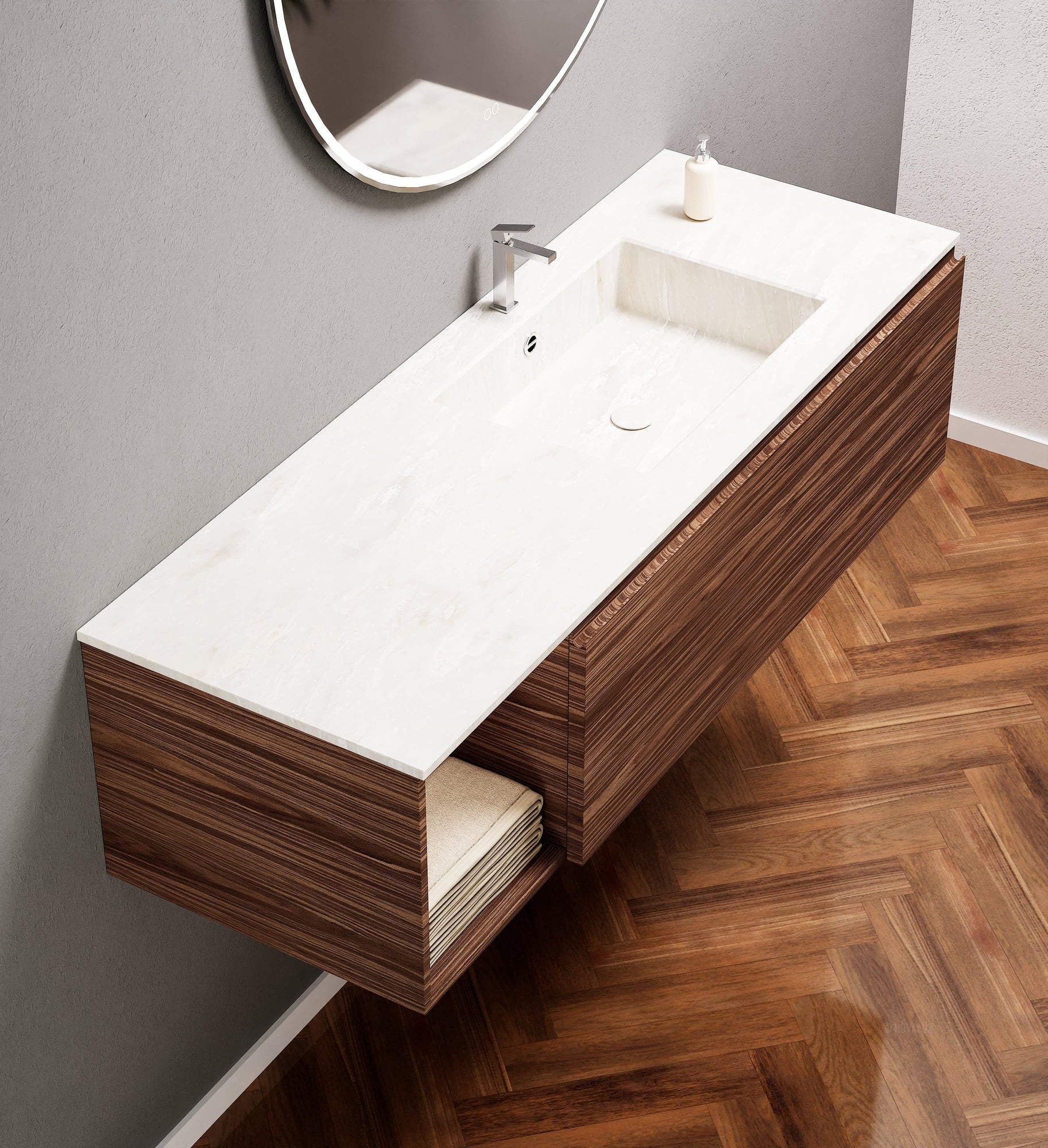 Aurora – Corian® Basin Unit with 1 Drawer and Side Shelf - ROVALUX