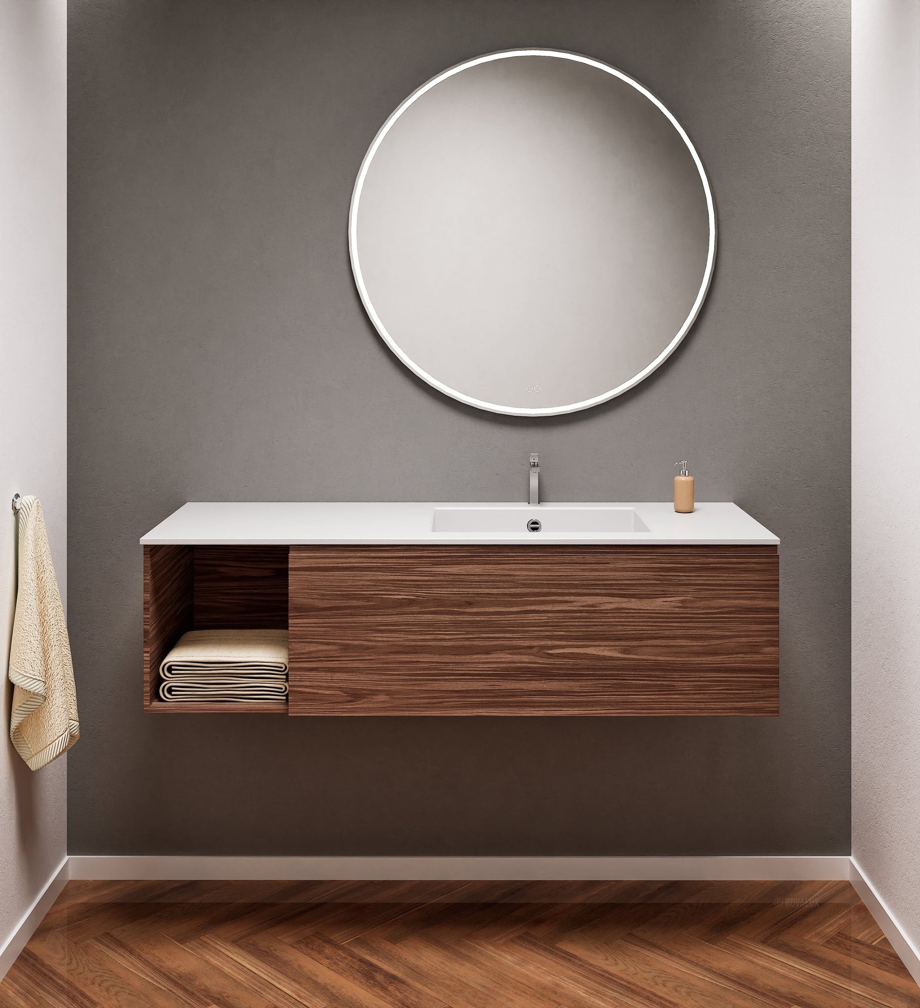 Aurora – Corian® Basin Unit with 1 Drawer and Side Shelf - ROVALUX