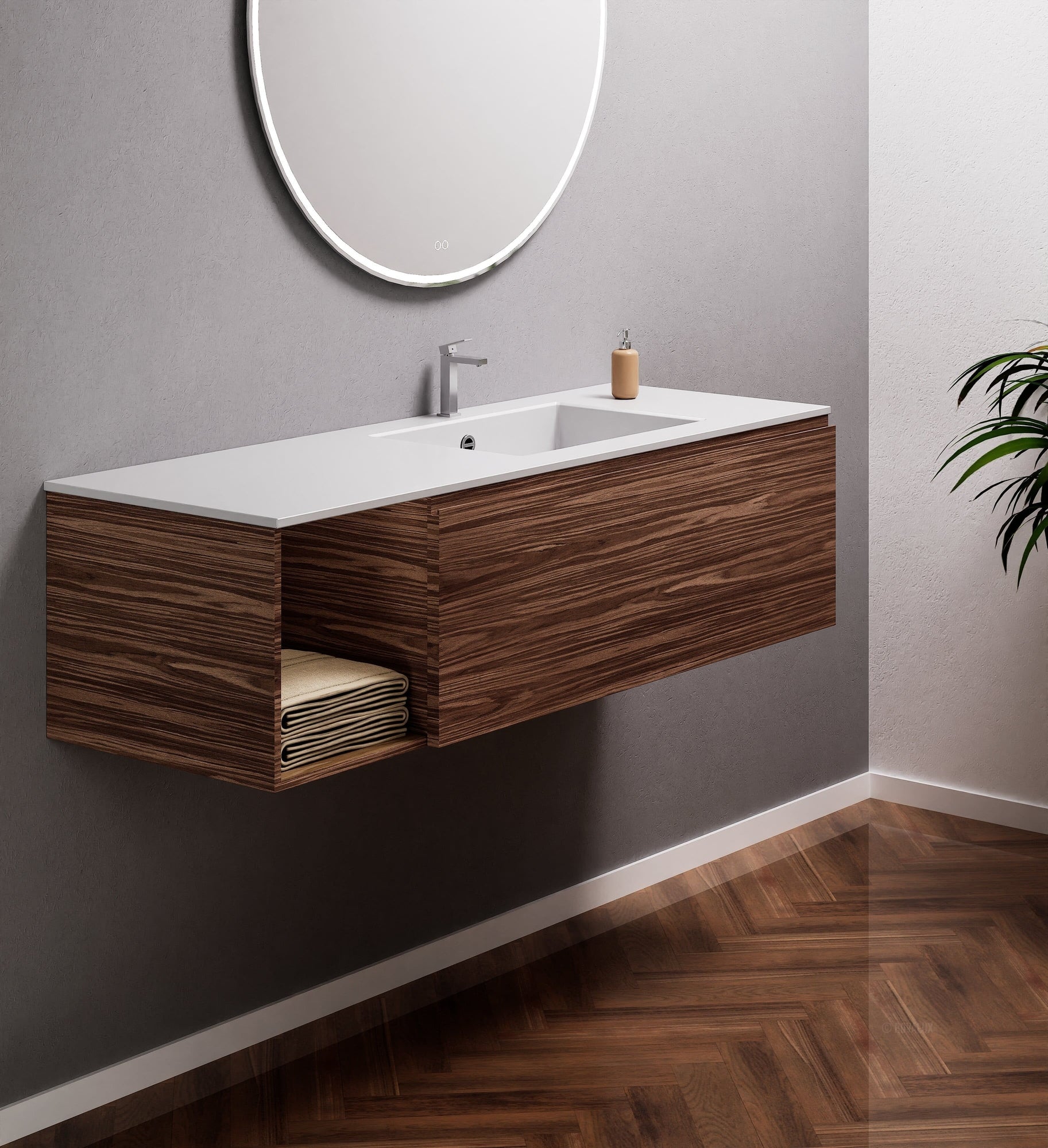 Aurora – Corian® Basin Unit with 1 Drawer and Side Shelf - ROVALUX