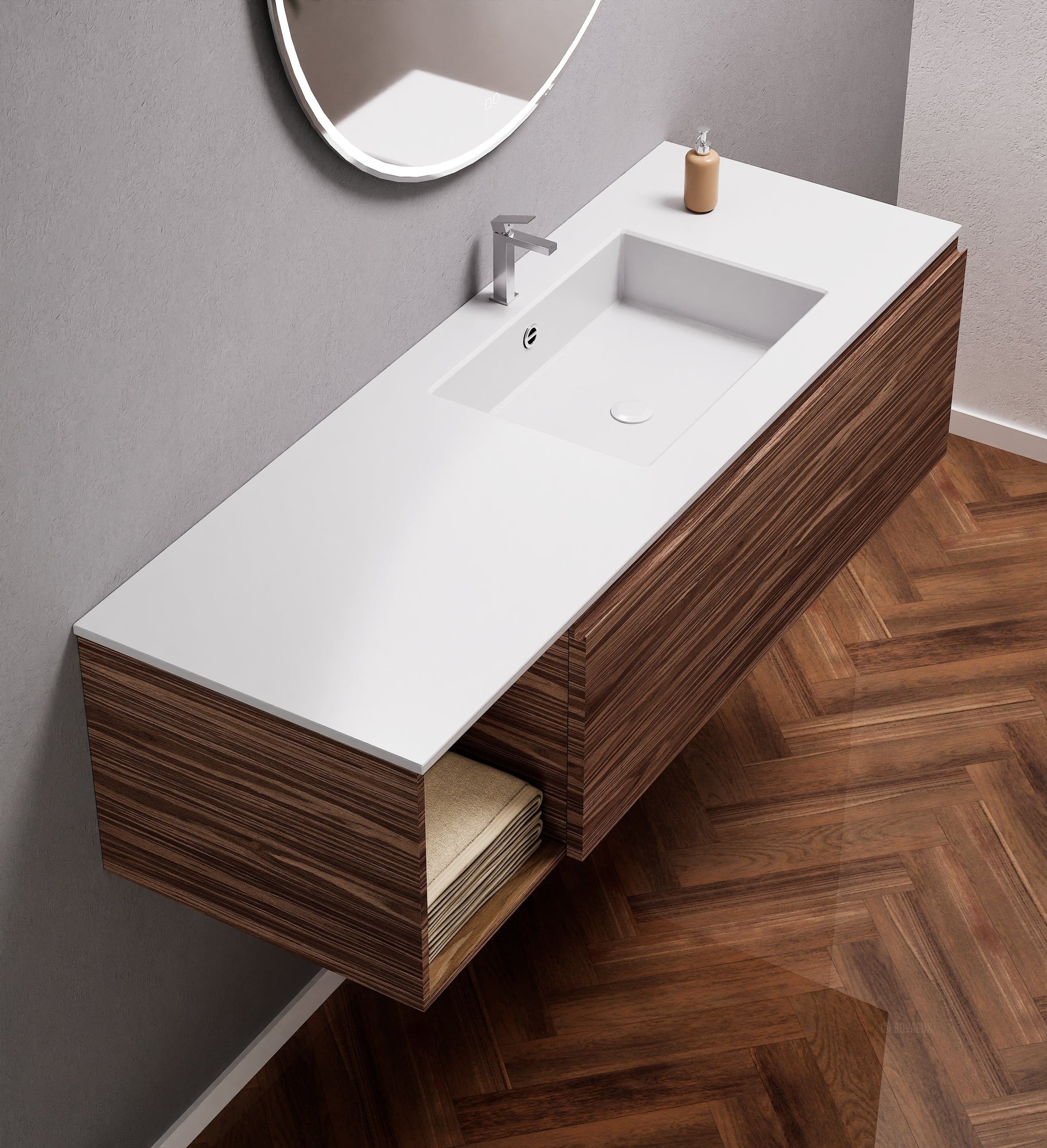 Aurora – Corian® Basin Unit with 1 Drawer and Side Shelf - ROVALUX