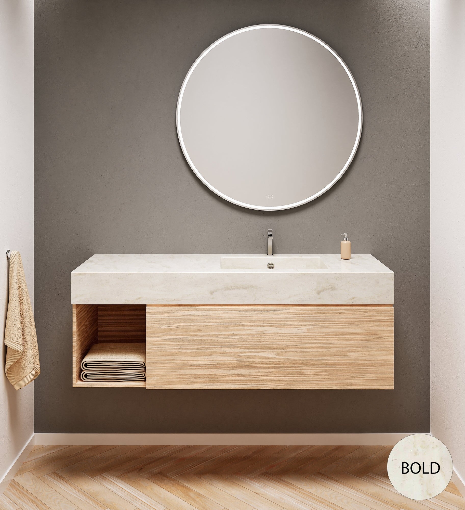 Aurora – Corian® Basin Unit with 1 Drawer and Side Shelf - ROVALUX