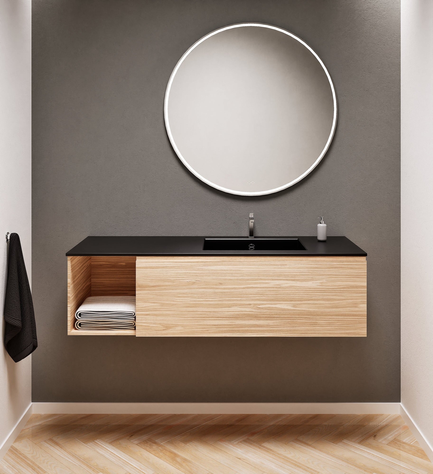 Aurora – Corian® Basin Unit with 1 Drawer and Side Shelf - ROVALUX