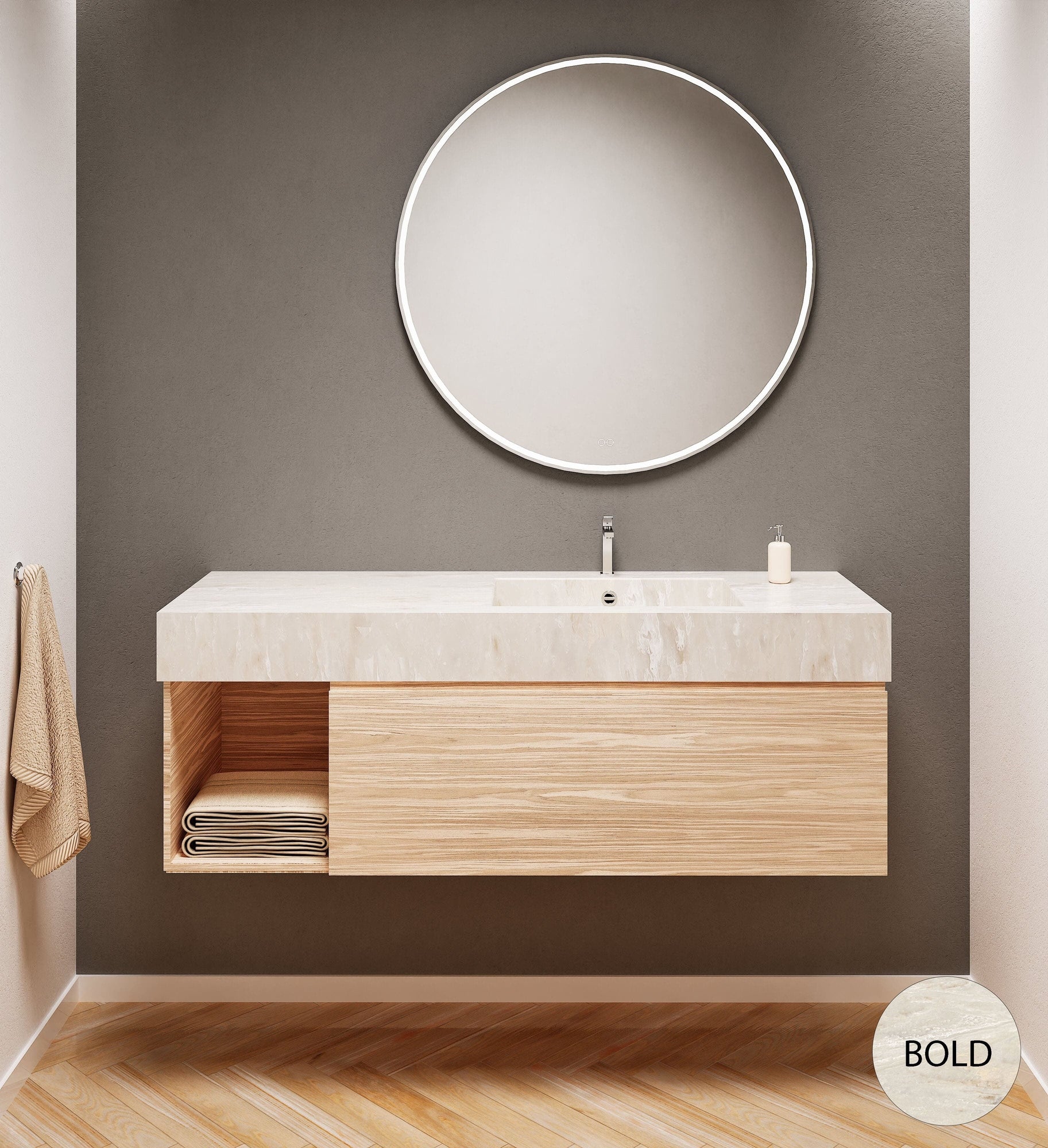 Aurora – Corian® Basin Unit with 1 Drawer and Side Shelf - ROVALUX