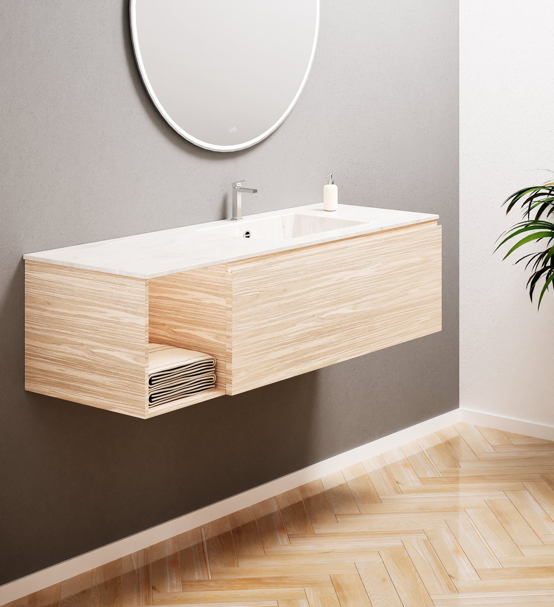 Aurora – Corian® Basin Unit with 1 Drawer and Side Shelf - ROVALUX