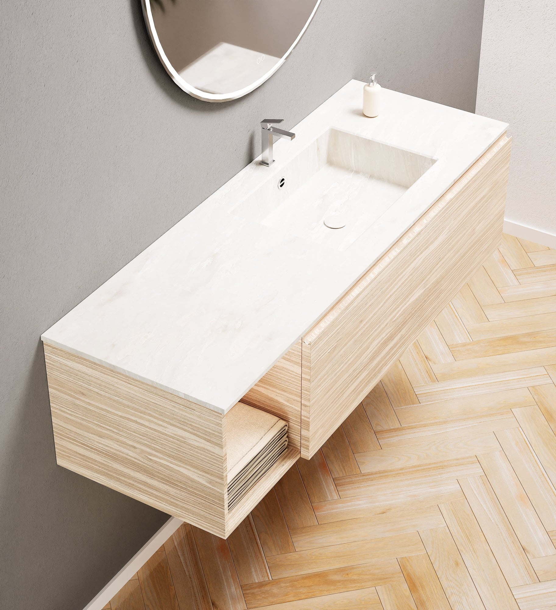 Aurora – Corian® Basin Unit with 1 Drawer and Side Shelf - ROVALUX