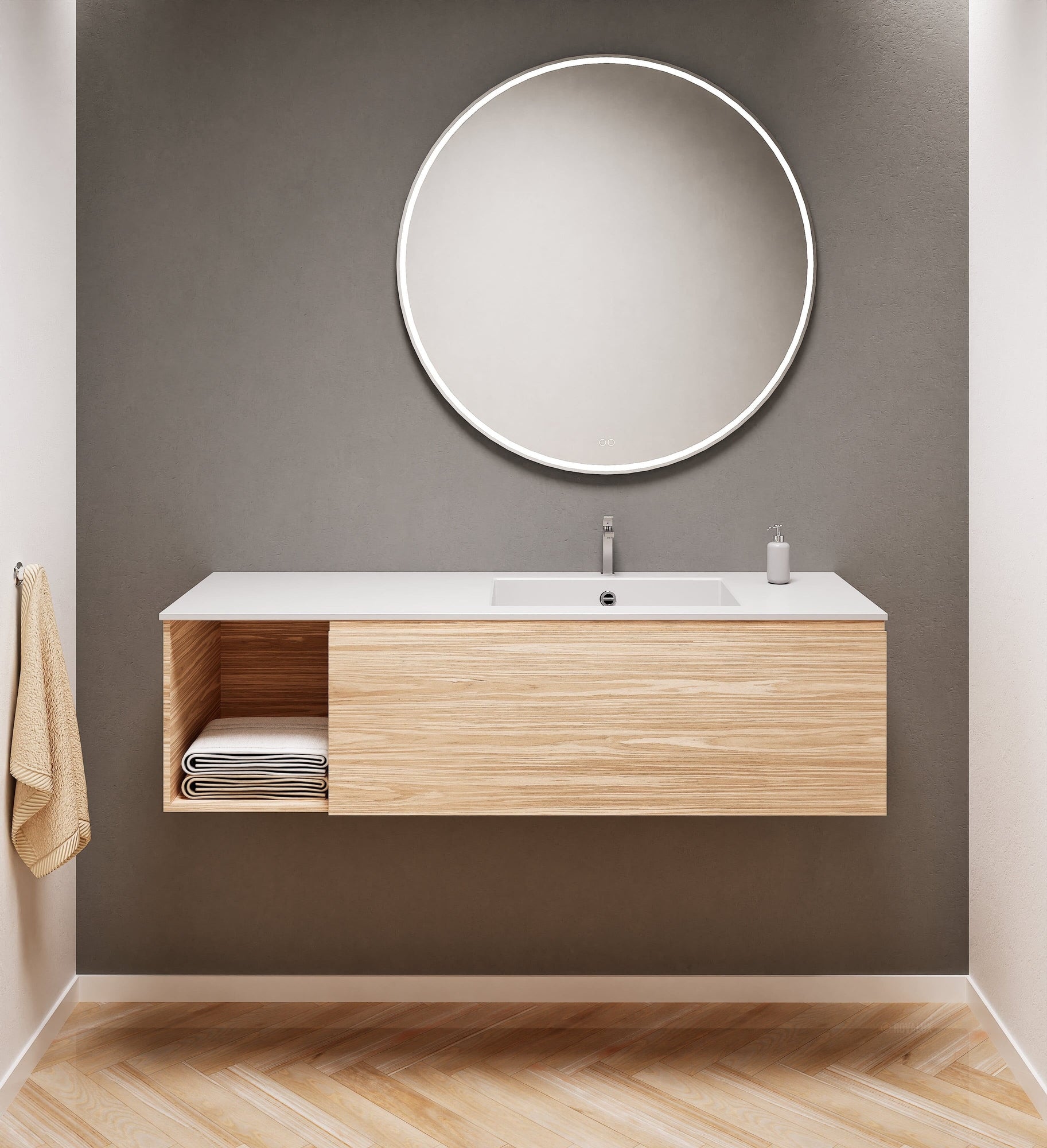 Aurora – Corian® Basin Unit with 1 Drawer and Side Shelf - ROVALUX