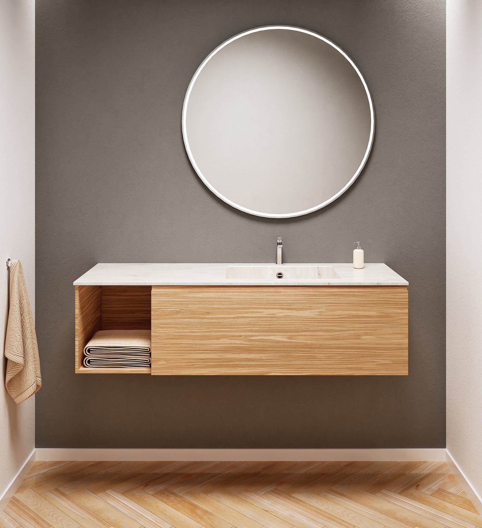 Aurora – Corian® Basin Unit with 1 Drawer and Side Shelf - ROVALUX