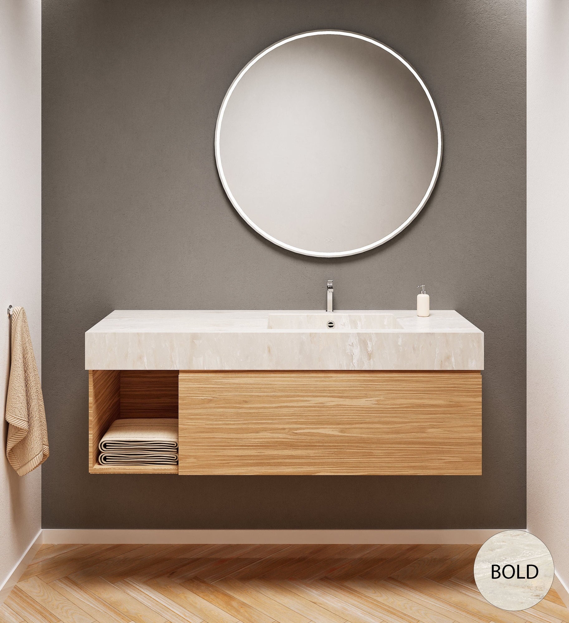 Aurora – Corian® Basin Unit with 1 Drawer and Side Shelf - ROVALUX