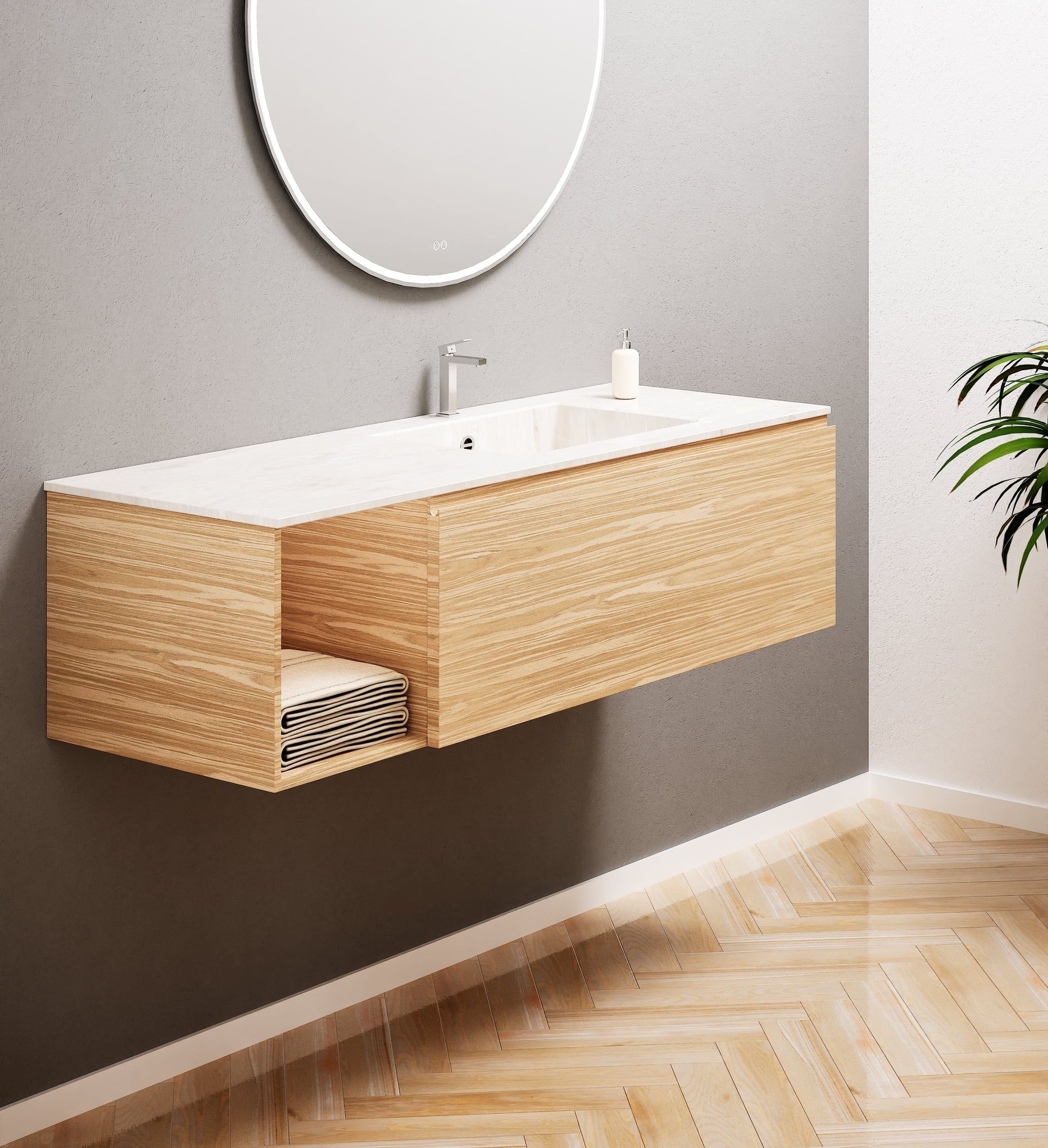 Aurora – Corian® Basin Unit with 1 Drawer and Side Shelf - ROVALUX