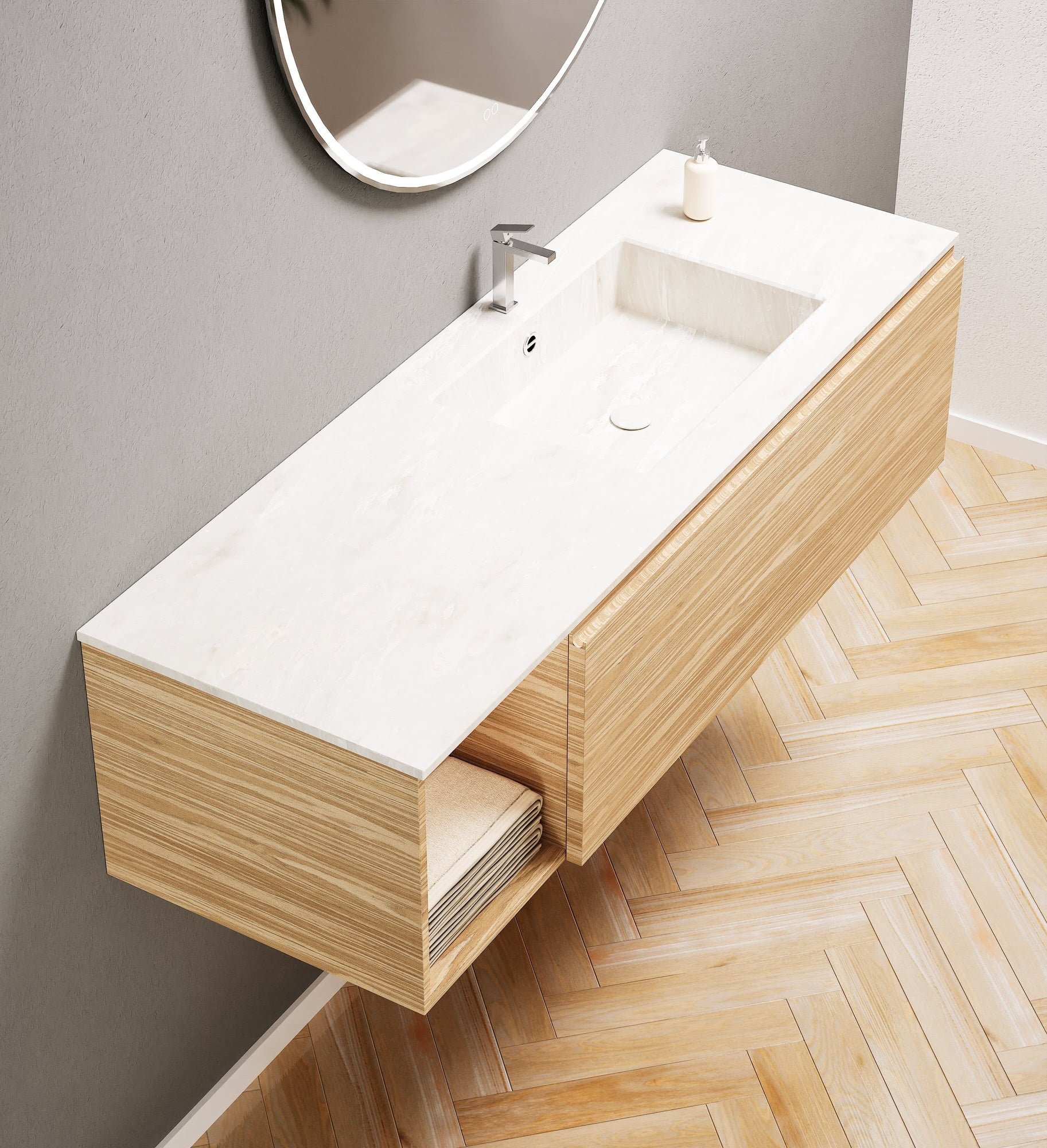 Aurora – Corian® Basin Unit with 1 Drawer and Side Shelf - ROVALUX