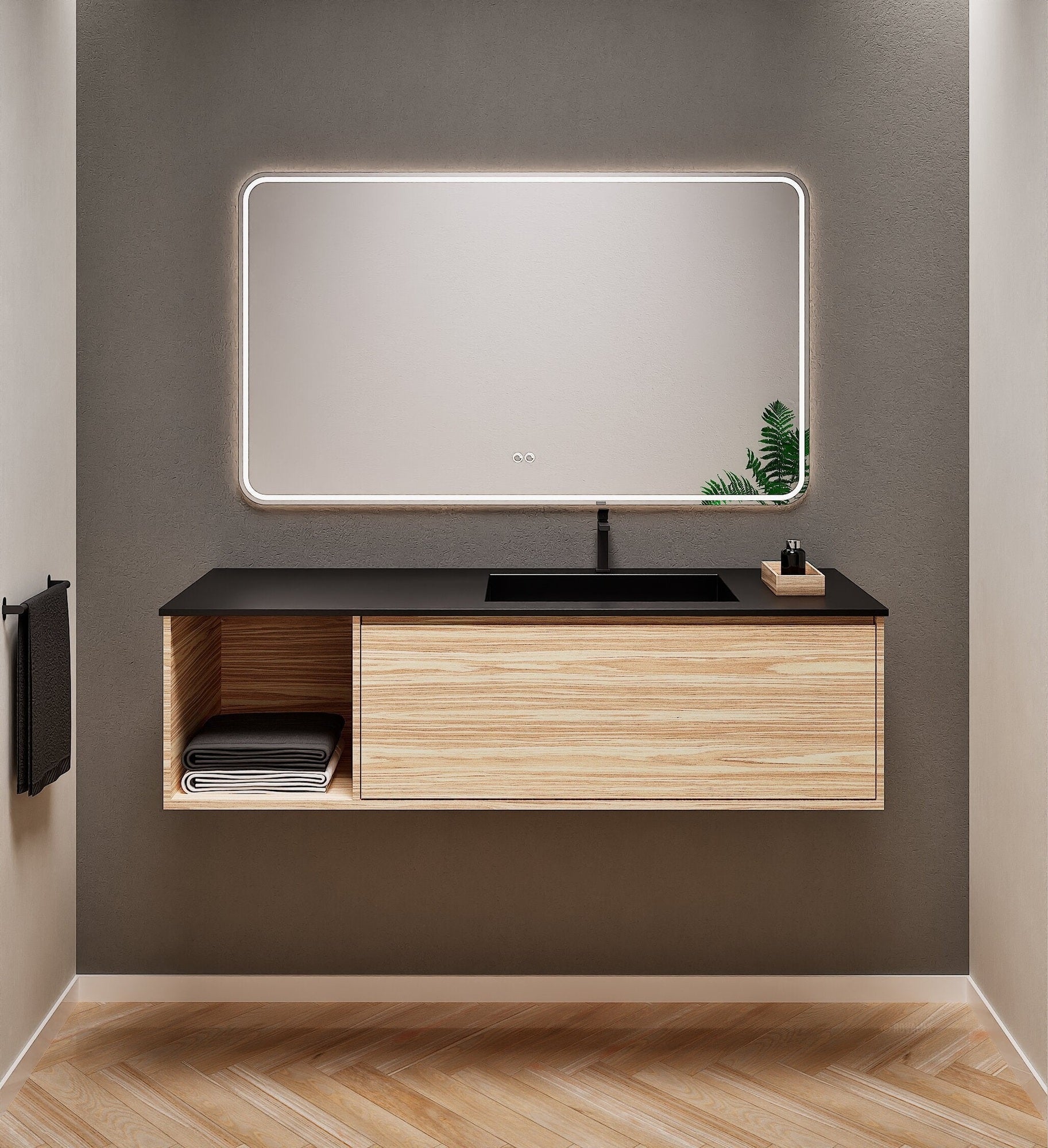 Aurora Frame – Corian® Basin with 1 Drawer and Side Shelf - ROVALUX