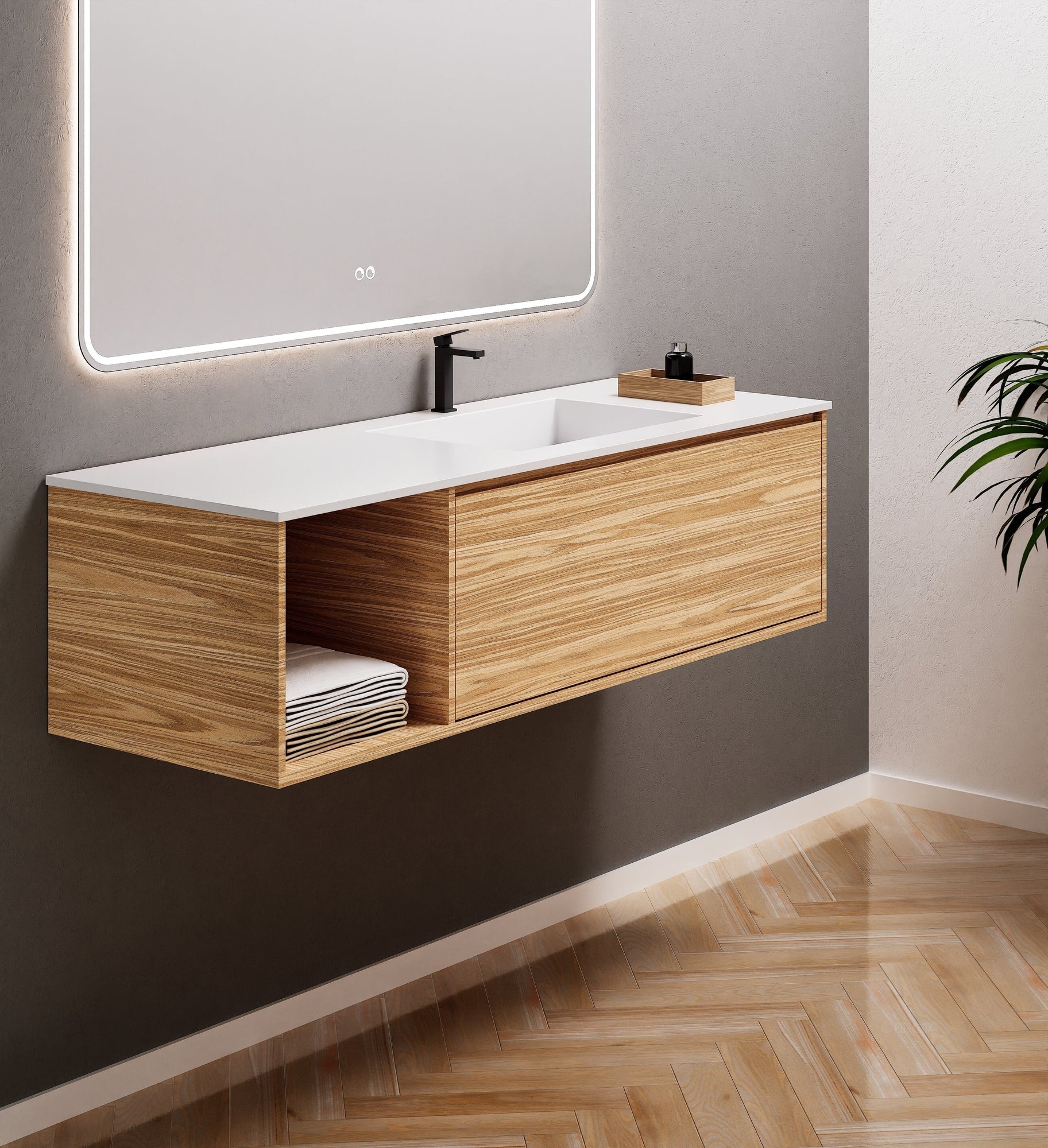 Aurora Frame – Corian® Basin with 1 Drawer and Side Shelf - ROVALUX