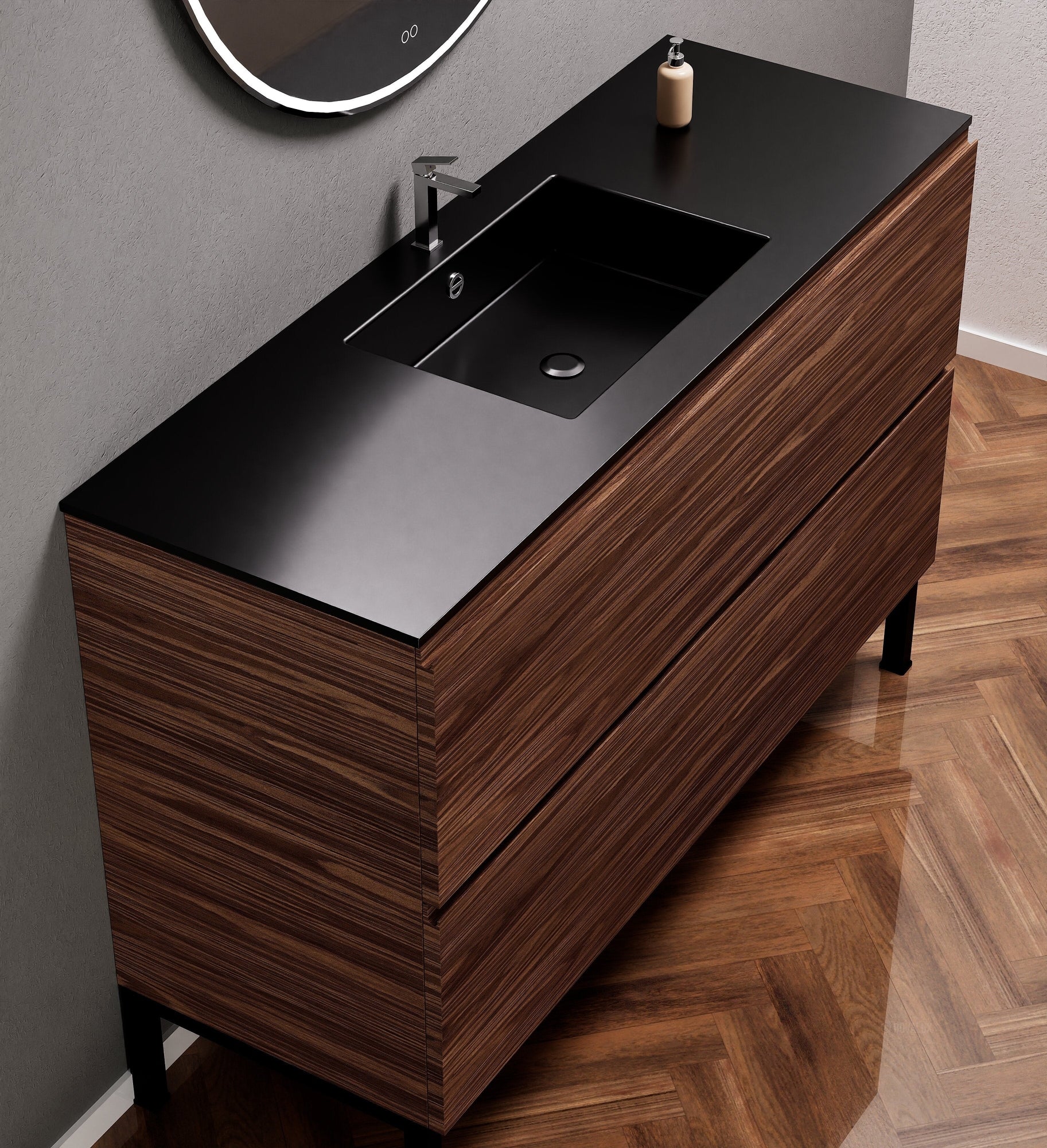 Aurora – Corian® Basin Unit with 2 Drawers and Feet-Standing Vanity - ROVALUX