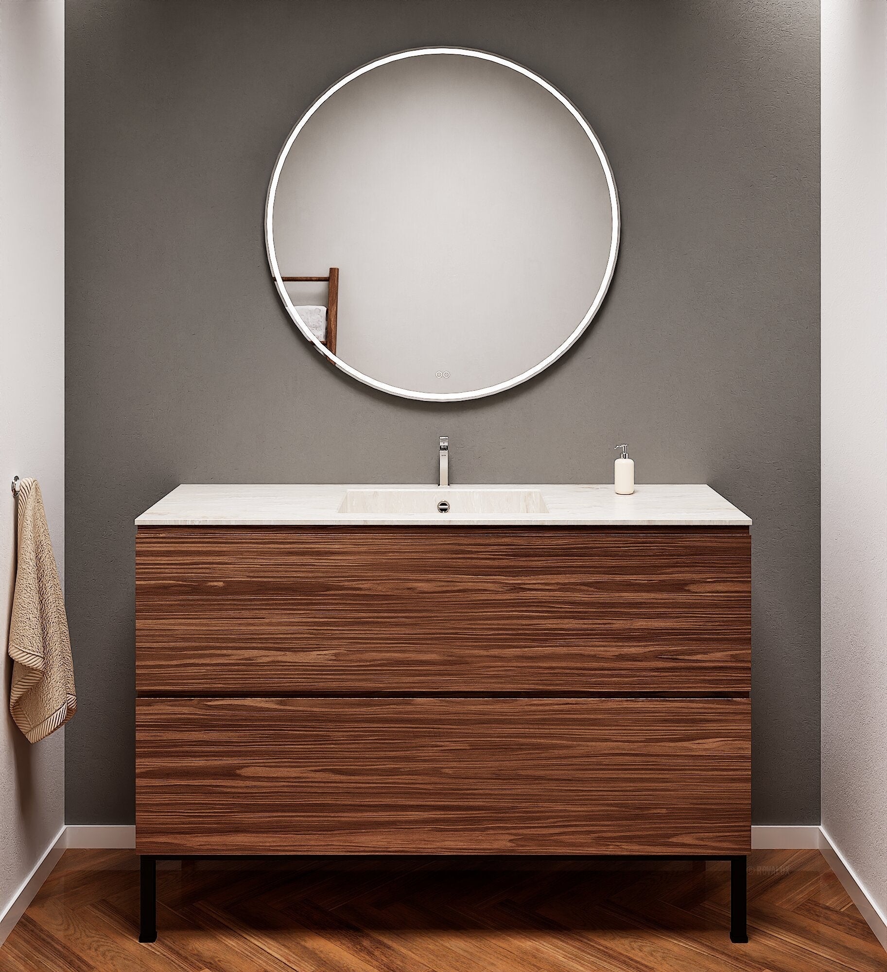 Aurora – Corian® Basin Unit with 2 Drawers and Feet-Standing Vanity - ROVALUX