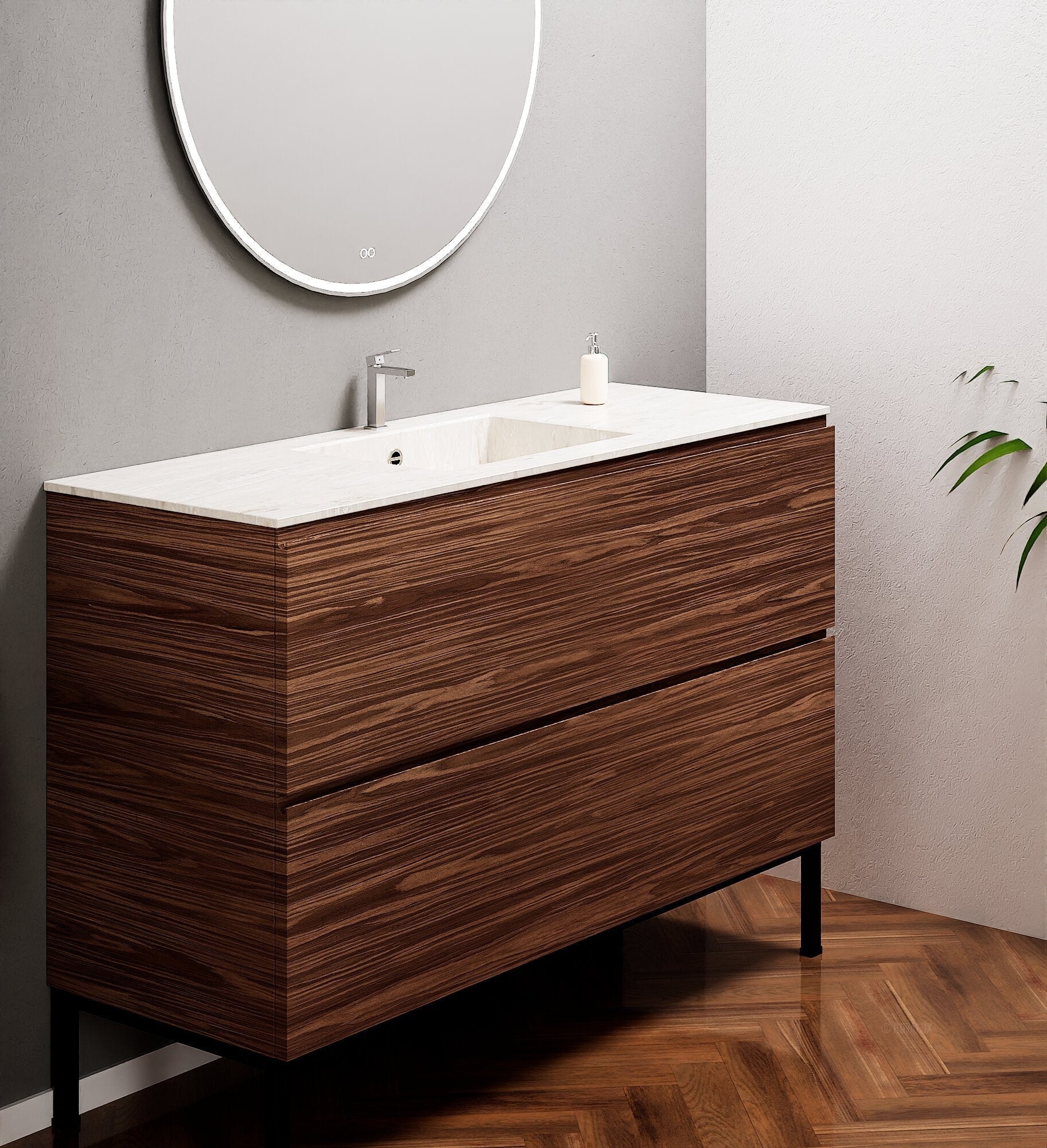 Aurora – Corian® Basin Unit with 2 Drawers and Feet-Standing Vanity - ROVALUX