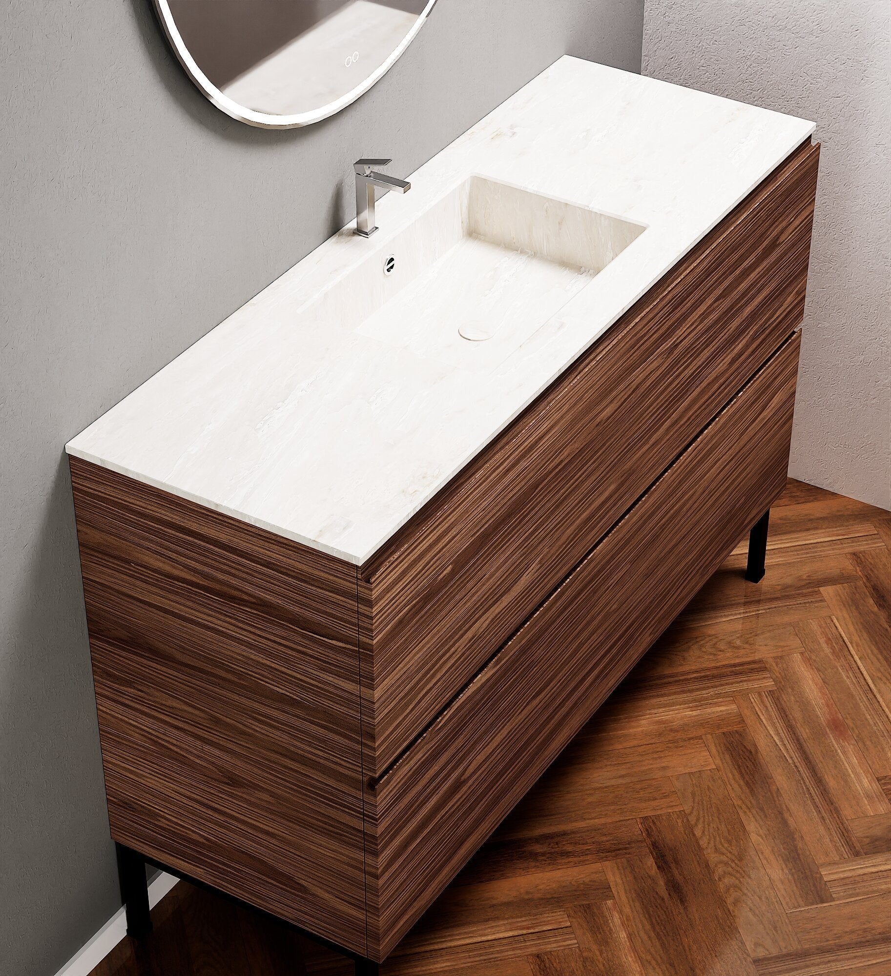 Aurora – Corian® Basin Unit with 2 Drawers and Feet-Standing Vanity - ROVALUX
