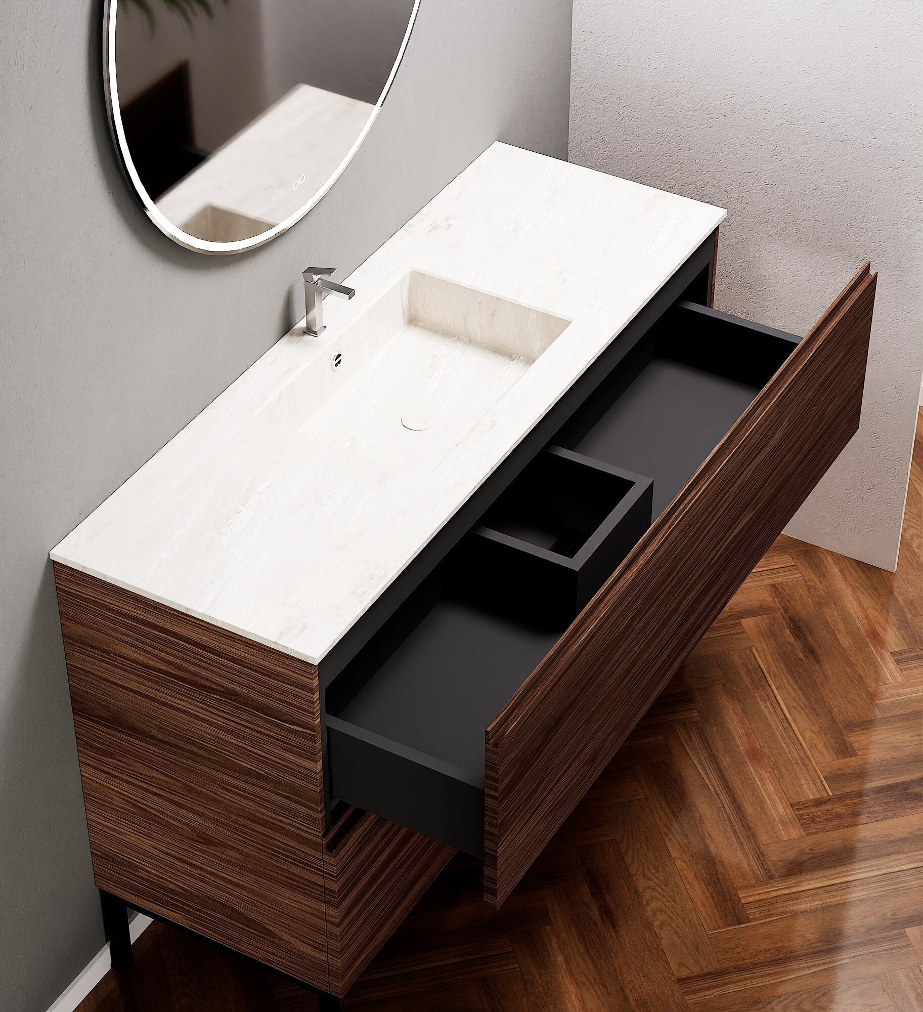 Aurora – Corian® Basin Unit with 2 Drawers and Feet-Standing Vanity - ROVALUX
