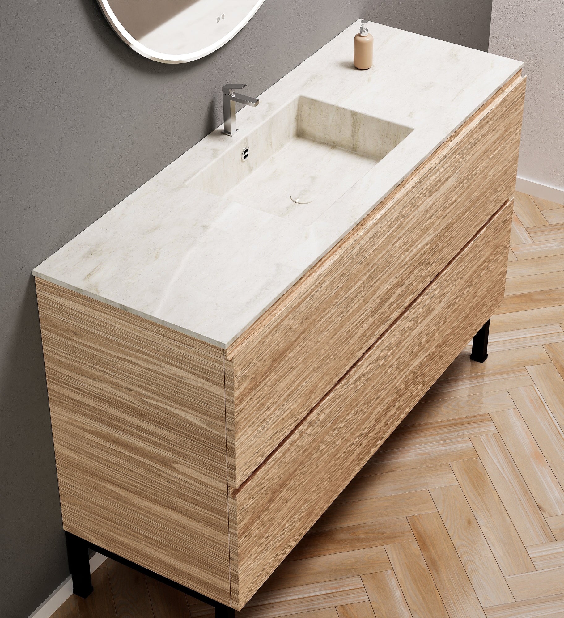 Aurora – Corian® Basin Unit with 2 Drawers and Feet-Standing Vanity - ROVALUX