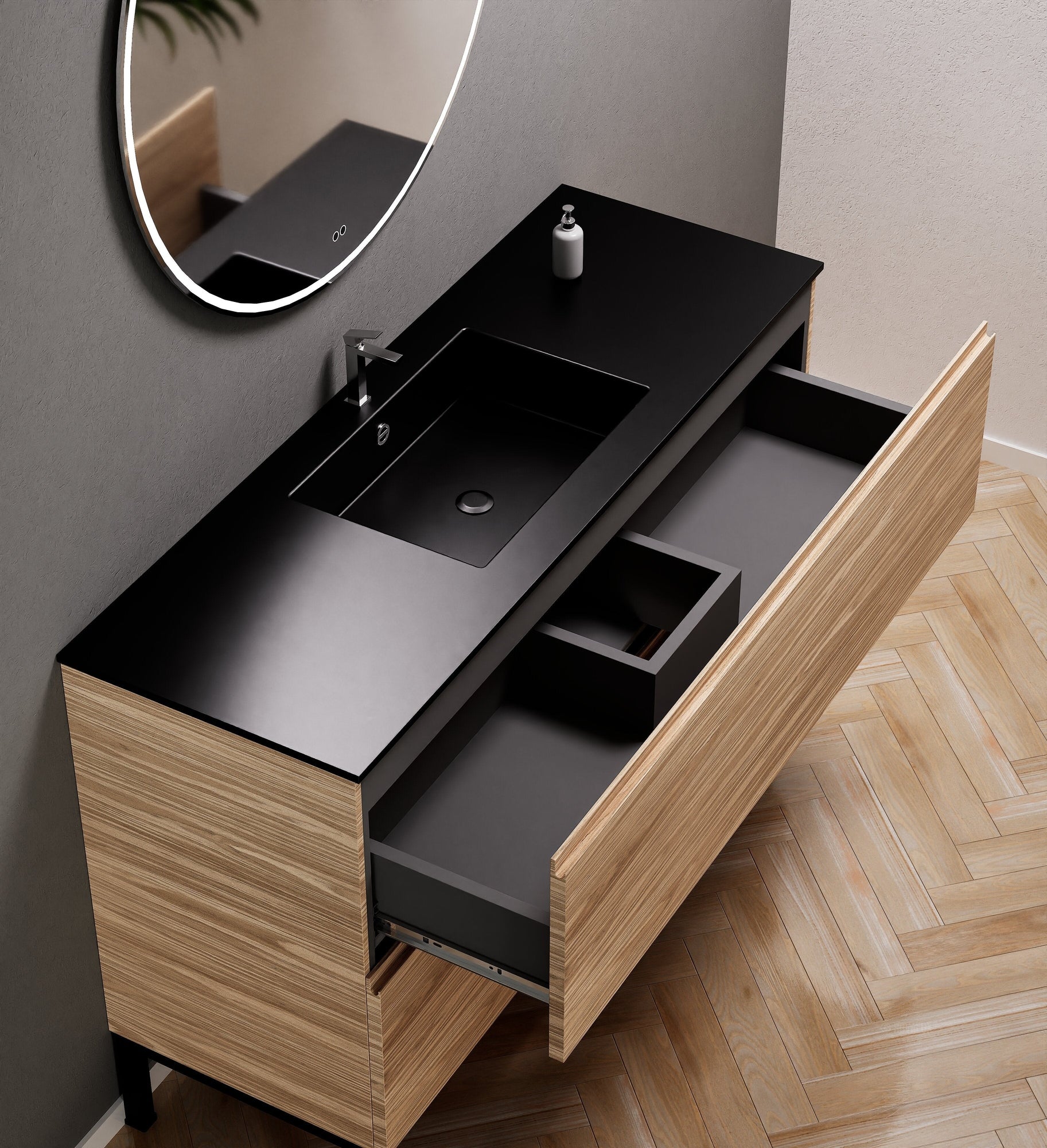Aurora – Corian® Basin Unit with 2 Drawers and Feet-Standing Vanity - ROVALUX