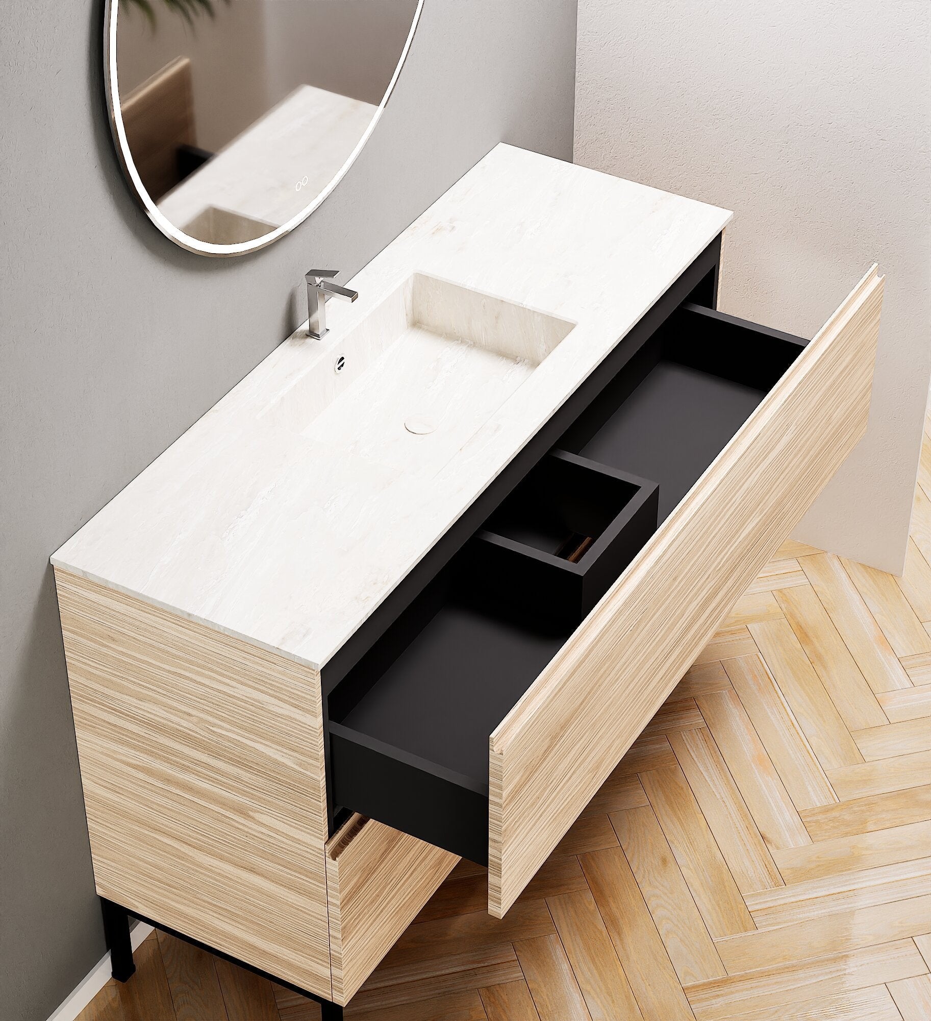 Aurora – Corian® Basin Unit with 2 Drawers and Feet-Standing Vanity - ROVALUX