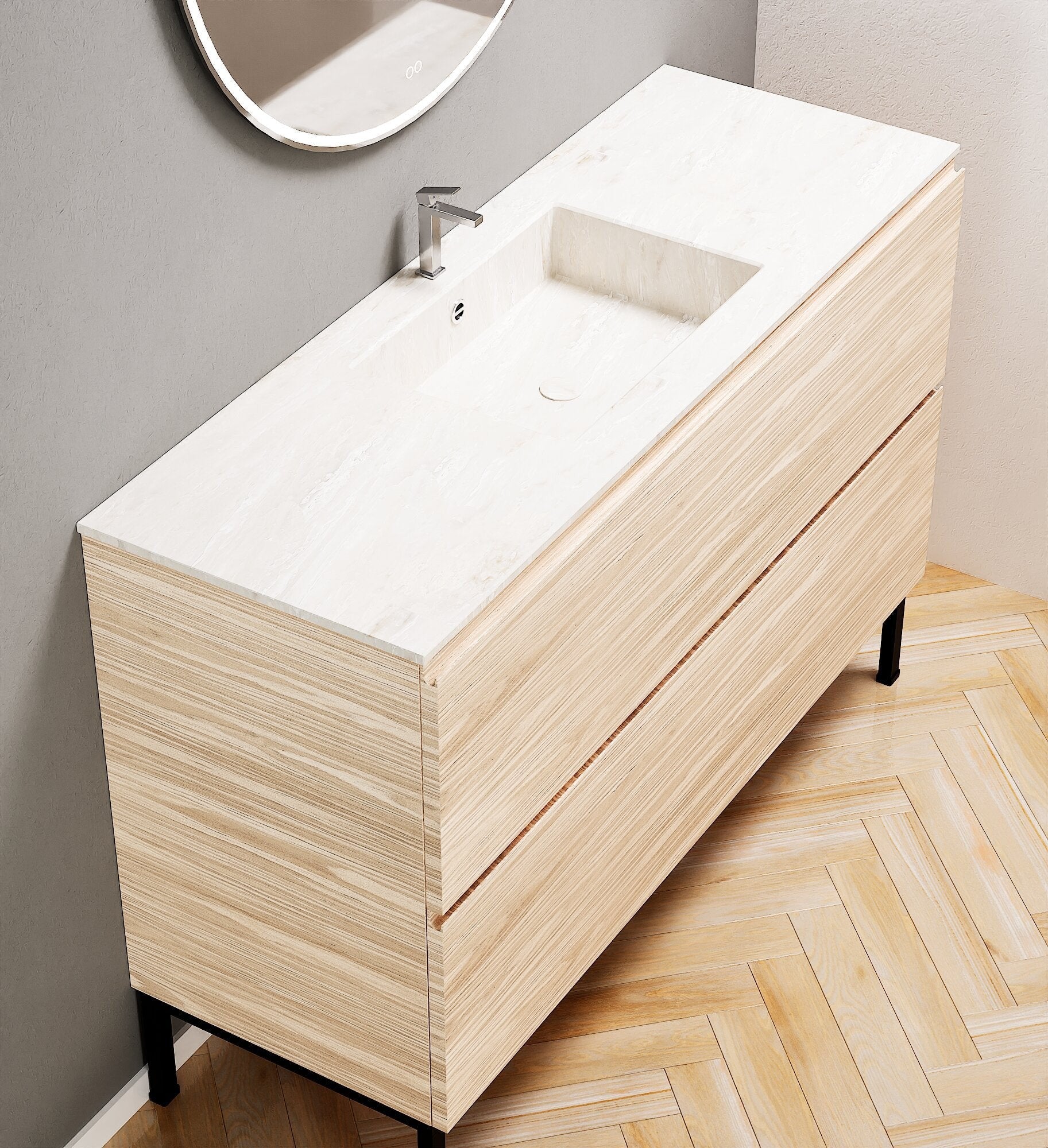 Aurora – Corian® Basin Unit with 2 Drawers and Feet-Standing Vanity - ROVALUX