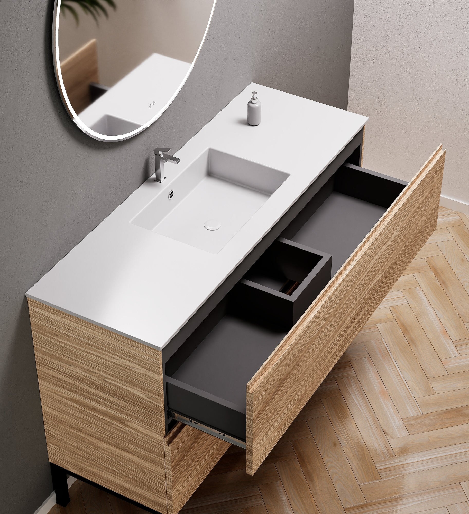 Aurora – Corian® Basin Unit with 2 Drawers and Feet-Standing Vanity - ROVALUX