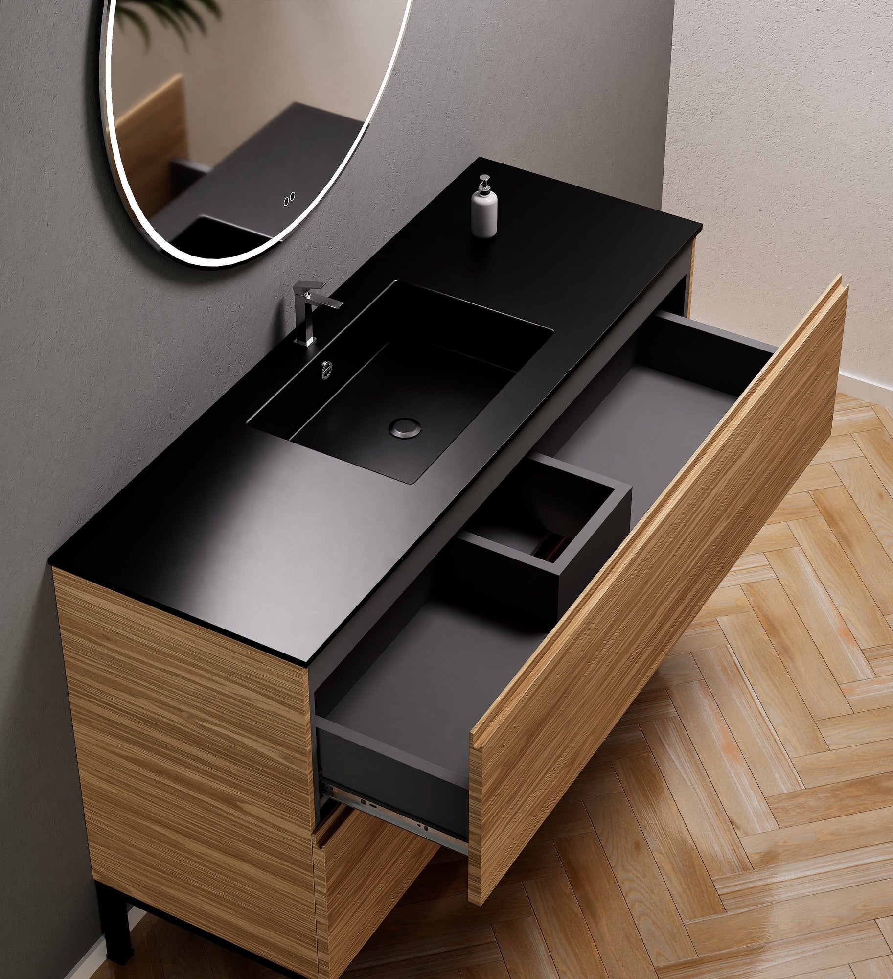Aurora – Corian® Basin Unit with 2 Drawers and Feet-Standing Vanity - ROVALUX