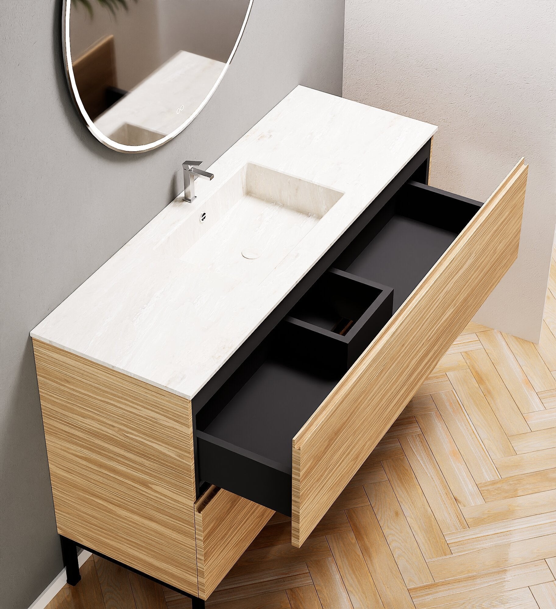 Aurora – Corian® Basin Unit with 2 Drawers and Feet-Standing Vanity - ROVALUX