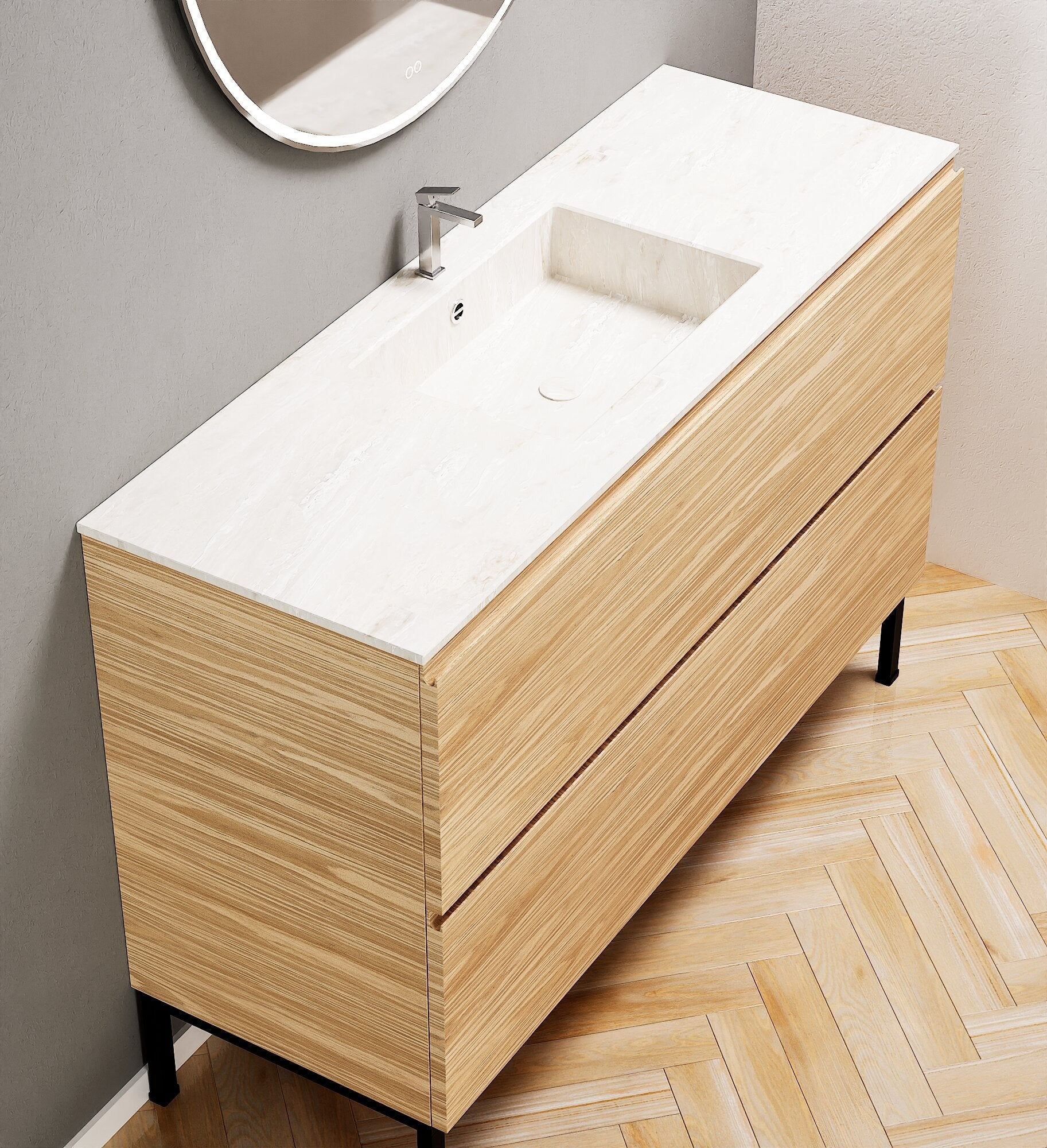 Aurora – Corian® Basin Unit with 2 Drawers and Feet-Standing Vanity - ROVALUX