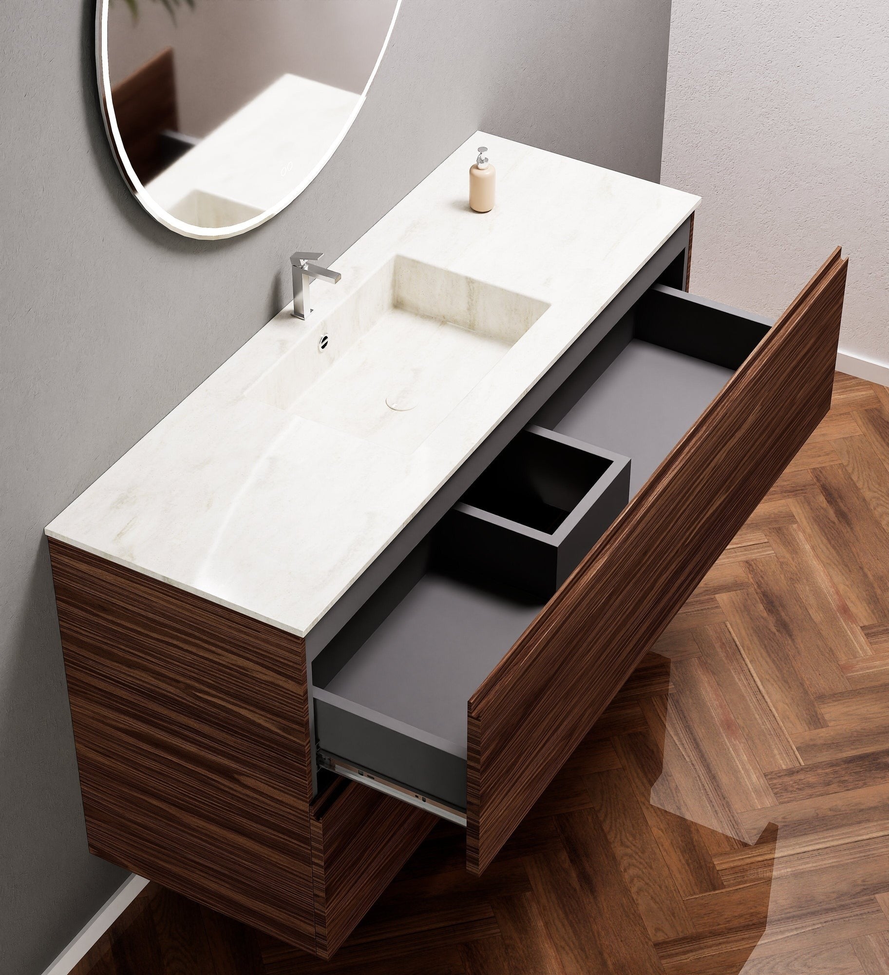 Aurora – Corian® Basin Unit with 2 Stacked Drawers - ROVALUX