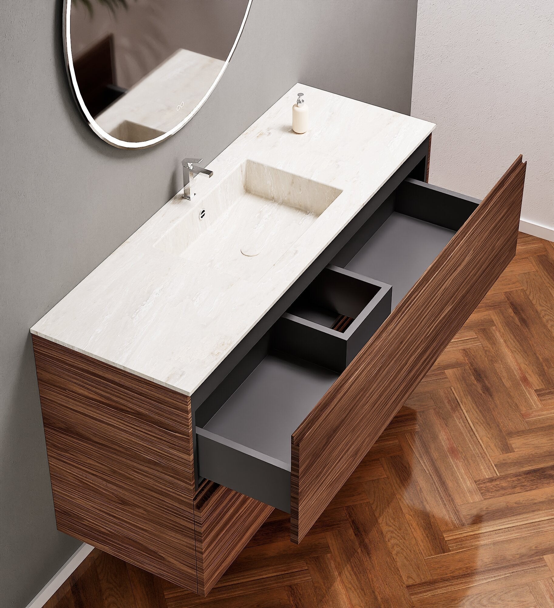 Aurora – Corian® Basin Unit with 2 Stacked Drawers - ROVALUX
