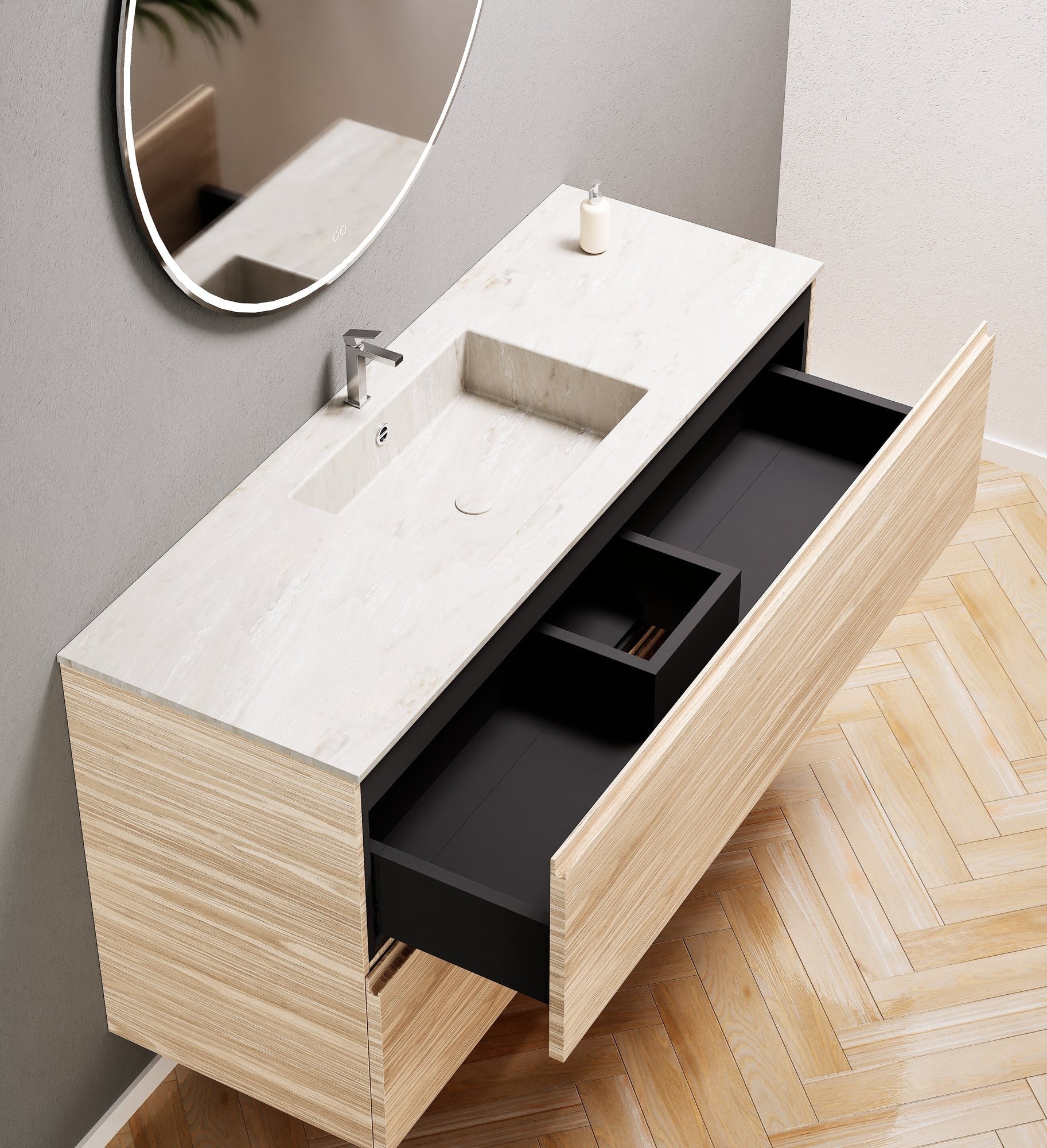 Aurora – Corian® Basin Unit with 2 Stacked Drawers - ROVALUX