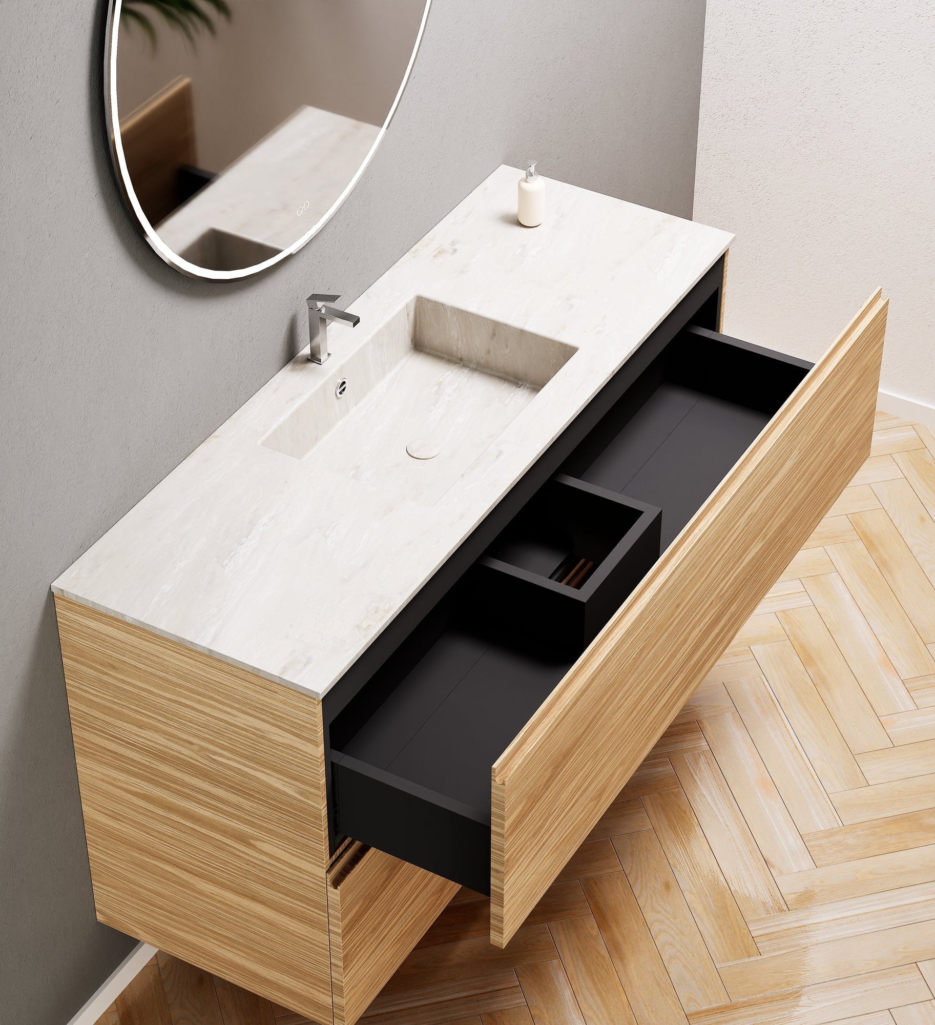 Aurora – Corian® Basin Unit with 2 Stacked Drawers - ROVALUX